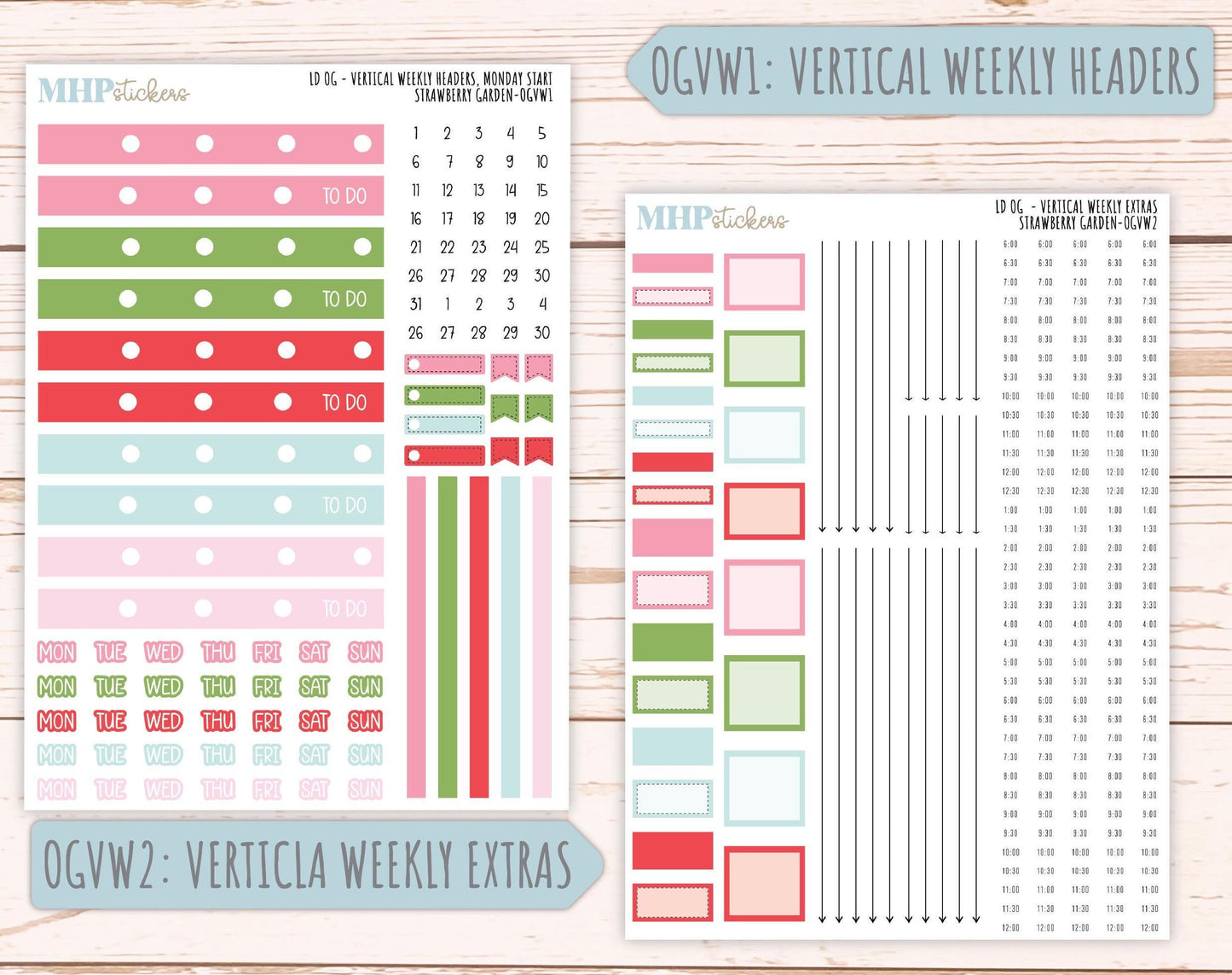 MAY 2025 Stickers for Large size Horizontal & Vertical Laurel Denise Planners. (Formerly Original Size) "Strawberry Garden" || OGSG