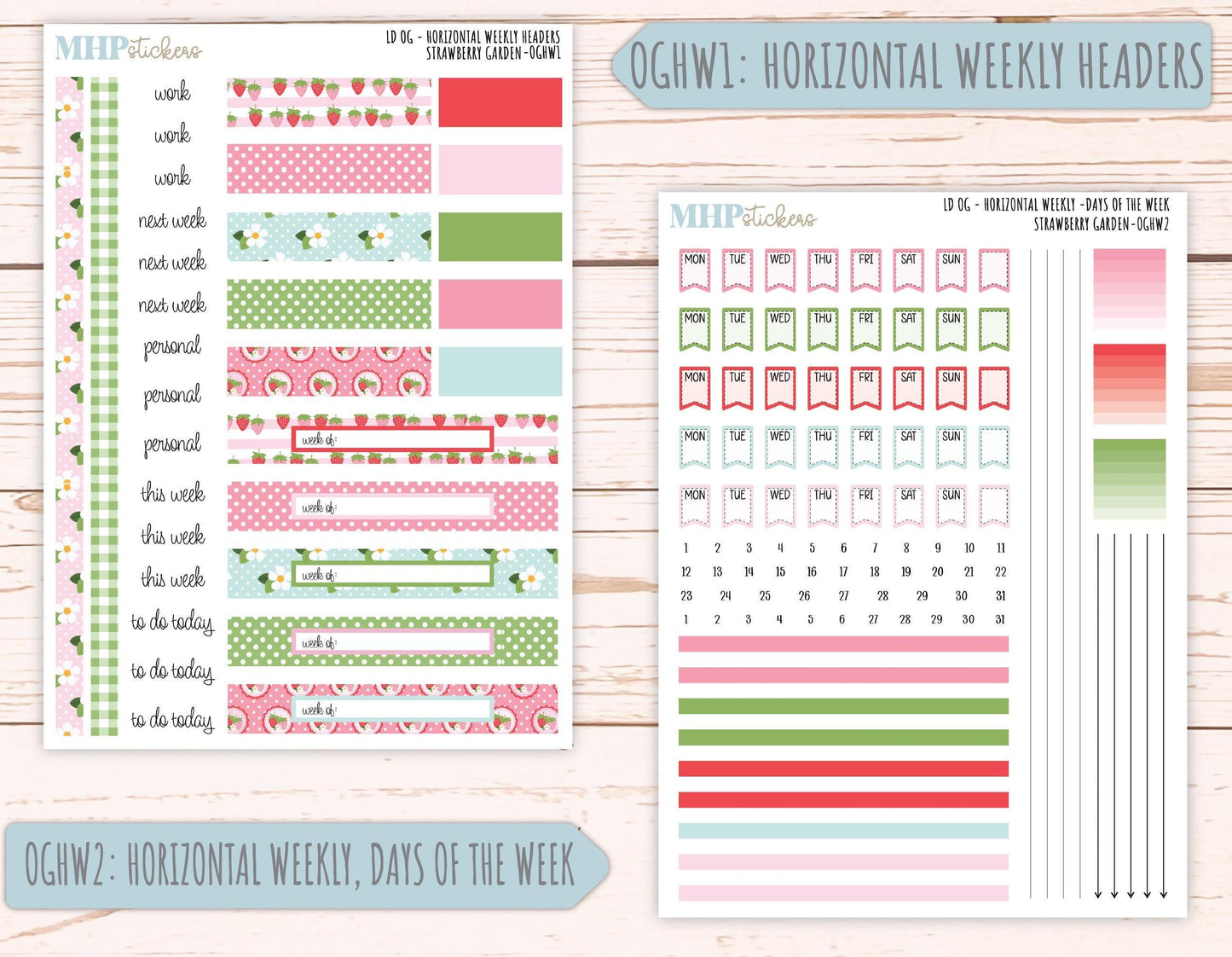 MAY 2025 Stickers for Large size Horizontal & Vertical Laurel Denise Planners. (Formerly Original Size) "Strawberry Garden" || OGSG