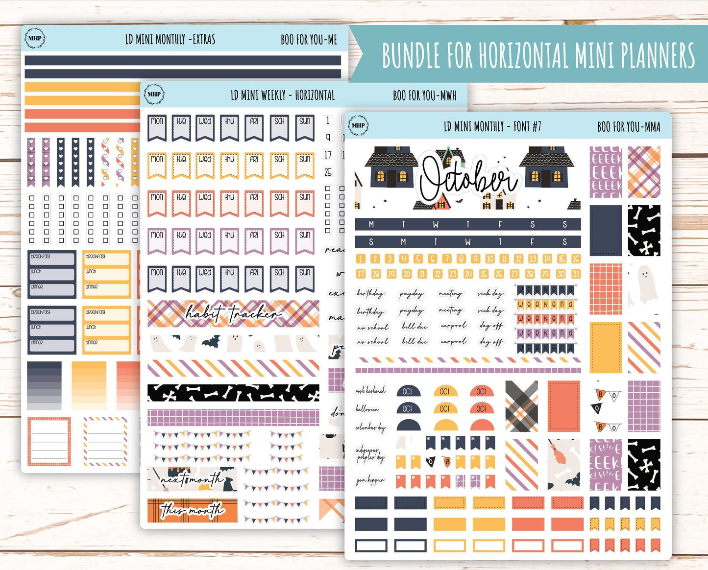October Stickers for Small Horizontal & Vertical Laurel Denise Planners. (Formerly Mini Planner) "Boo to Your" || MBY