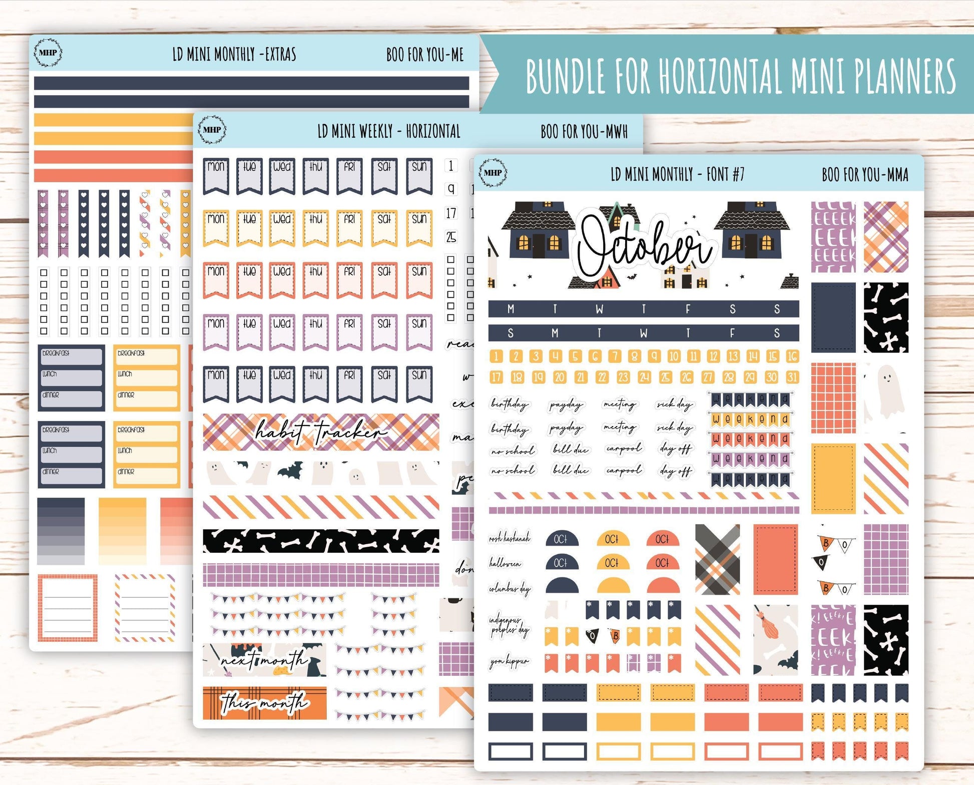 October Stickers for Small Horizontal & Vertical Laurel Denise Planners. (Formerly Mini Planner) "Boo to Your" || MBY