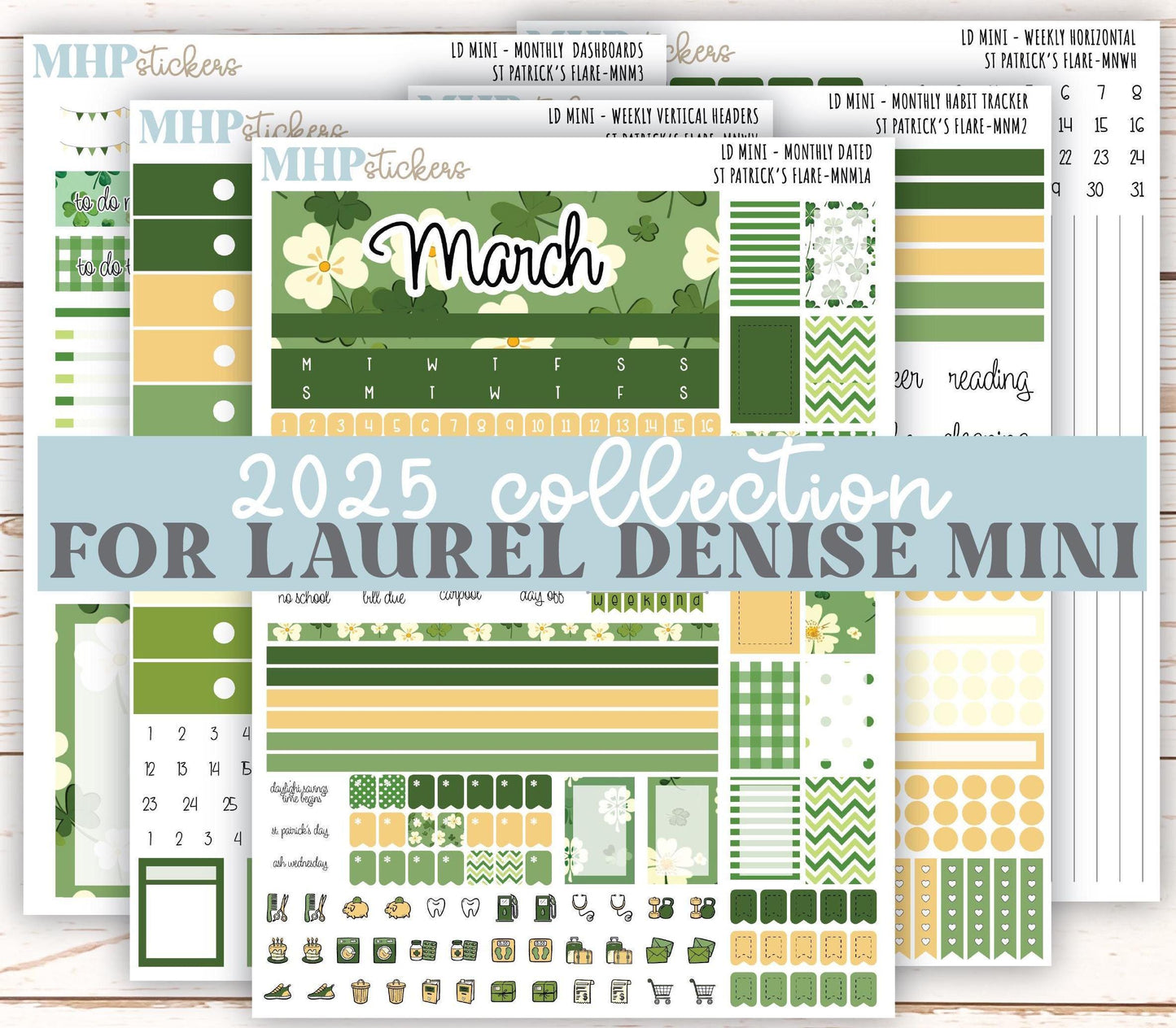 MARCH 2025 Stickers for Small Horizontal & Vertical Laurel Denise Planners. (Formerly Mini Planner) "St PAtrick's Flare" || MNSPF