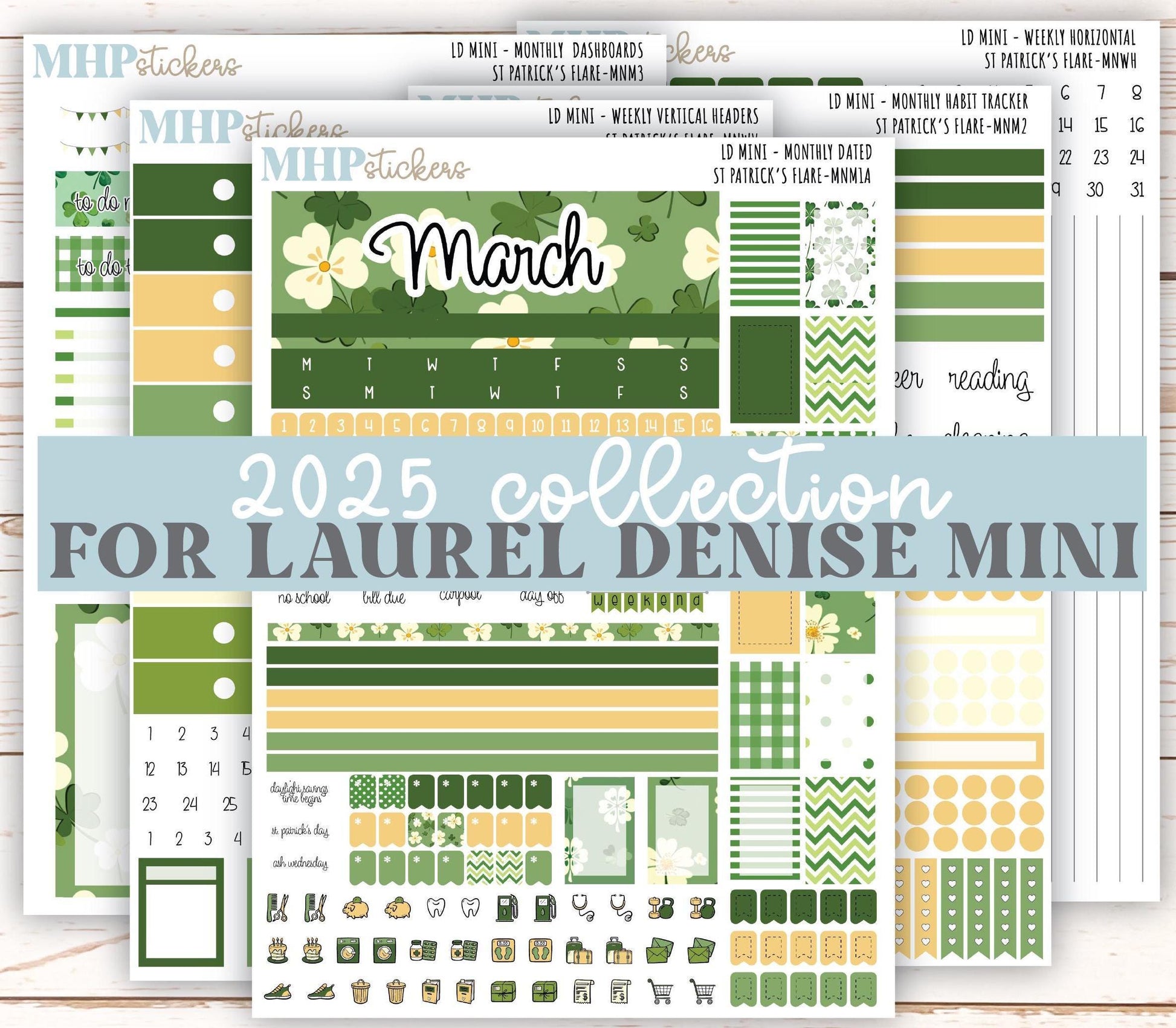 MARCH 2025 Stickers for Small Horizontal & Vertical Laurel Denise Planners. (Formerly Mini Planner) "St PAtrick's Flare" || MNSPF