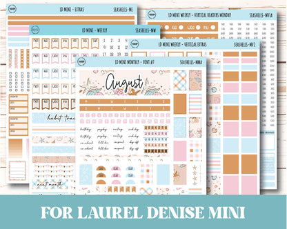 August Stickers for Small Horizontal & Vertical Laurel Denise Planners. (Formerly Mini Planner) "Seashells" || MSH