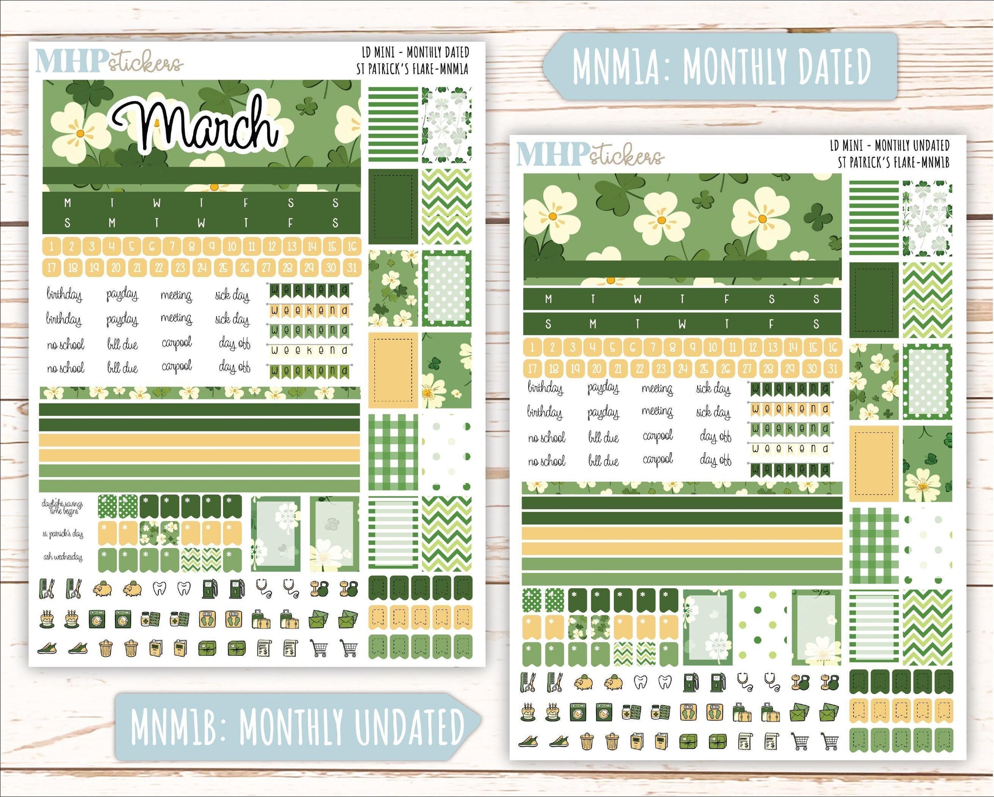 MARCH 2025 Stickers for Small Horizontal & Vertical Laurel Denise Planners. (Formerly Mini Planner) "St PAtrick's Flare" || MNSPF