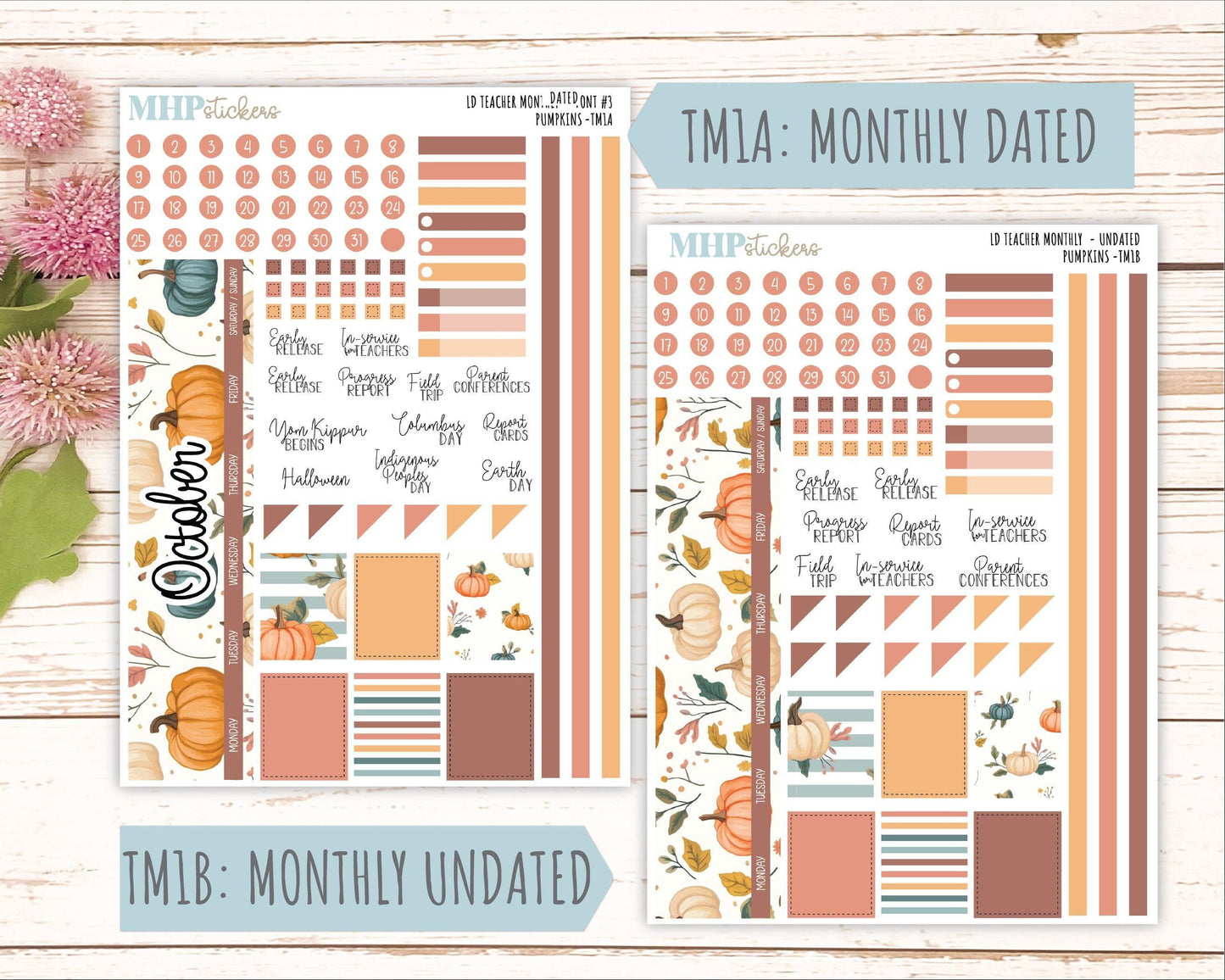 OCTOBER Stickers for The Valerie Laurel Denise Planner (Formerly Teacher Planner) "Pumpkins" || TC