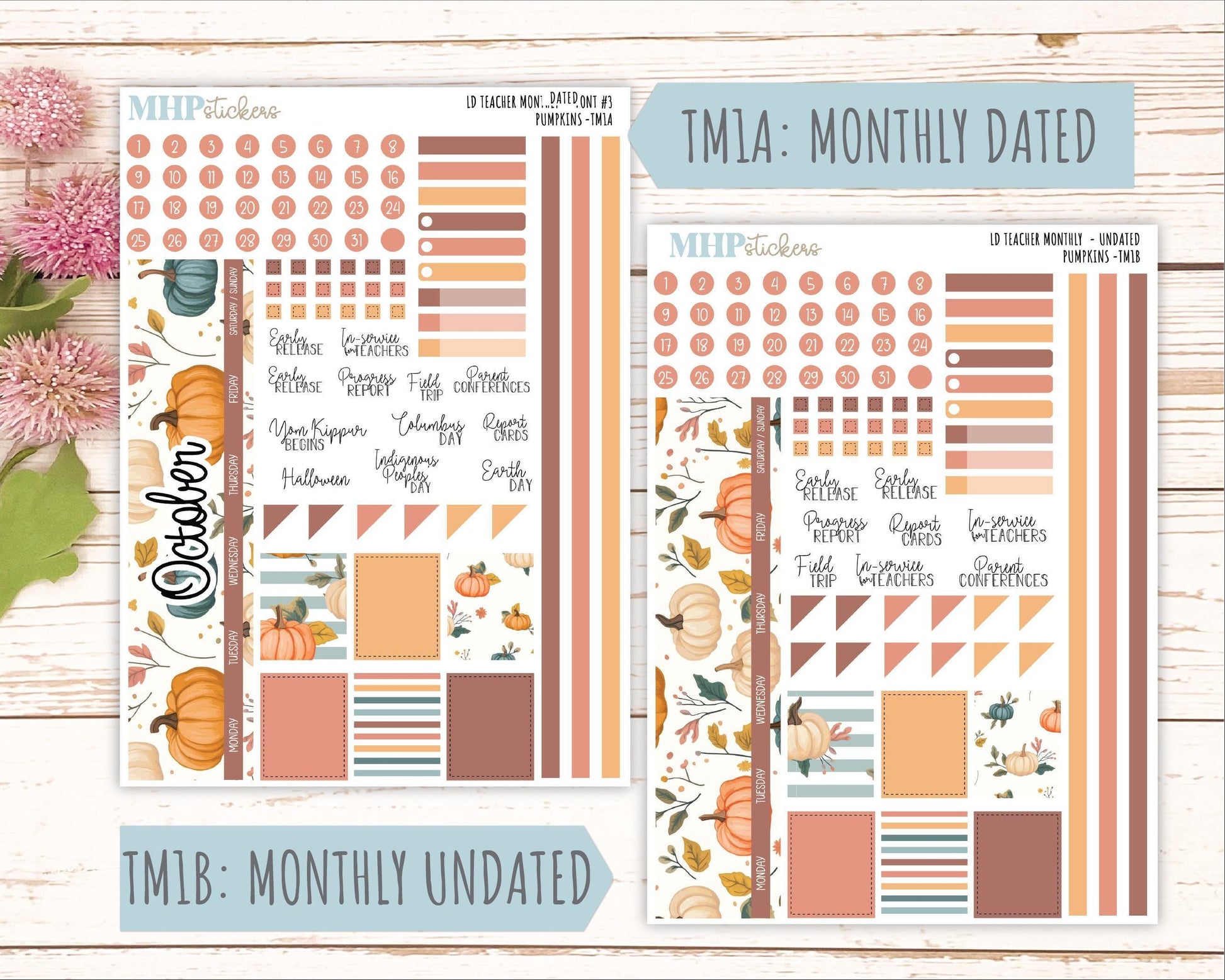 OCTOBER Stickers for The Valerie Laurel Denise Planner (Formerly Teacher Planner) "Pumpkins" || TC