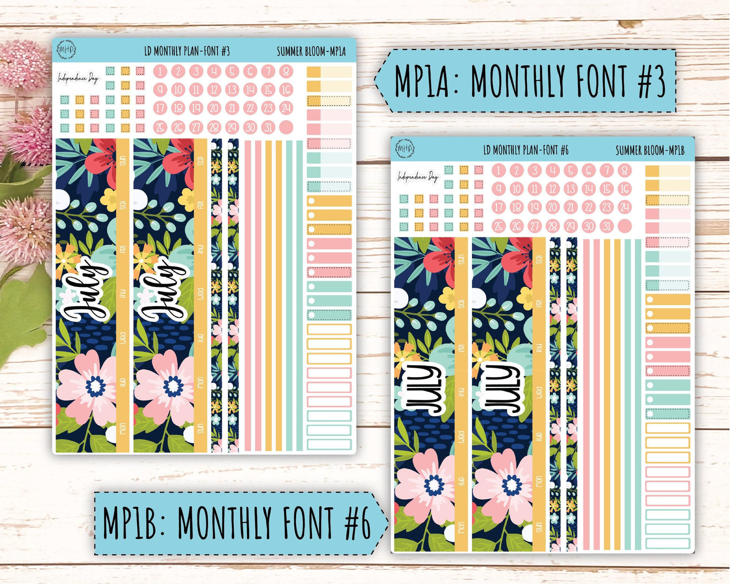 July Sticker for Large size Horizontal & Vertical Laurel Denise Planner. (Formerly Original or Standar Size) "Summer Bloom" || MPSB