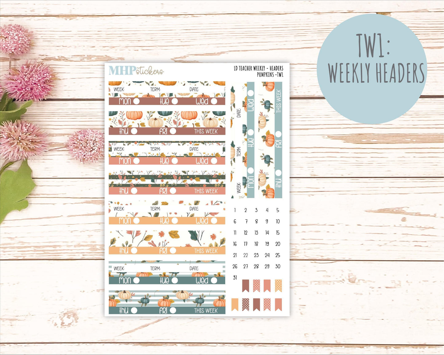 OCTOBER Stickers for The Valerie Laurel Denise Planner (Formerly Teacher Planner) "Pumpkins" || TC