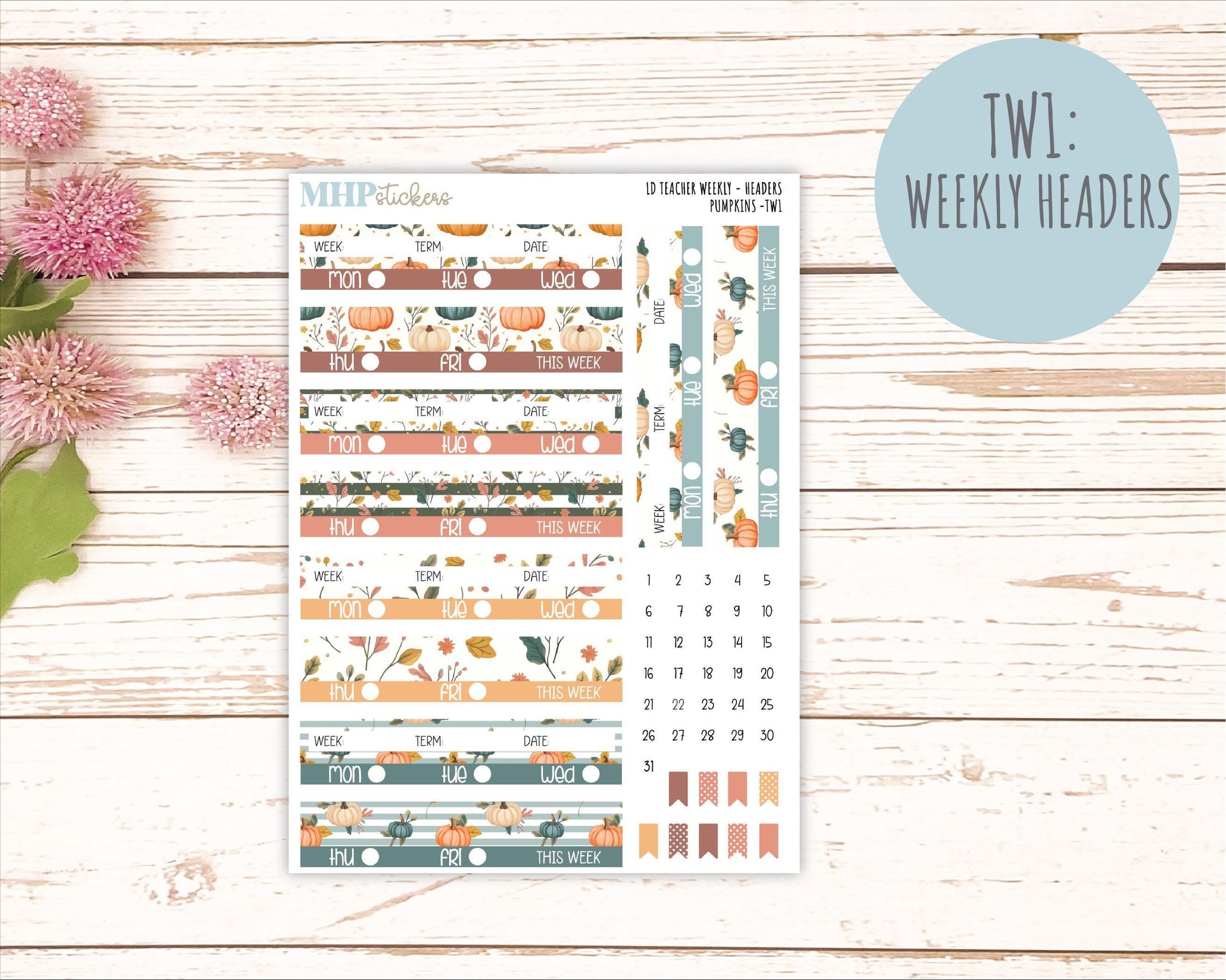 OCTOBER Stickers for The Valerie Laurel Denise Planner (Formerly Teacher Planner) "Pumpkins" || TC
