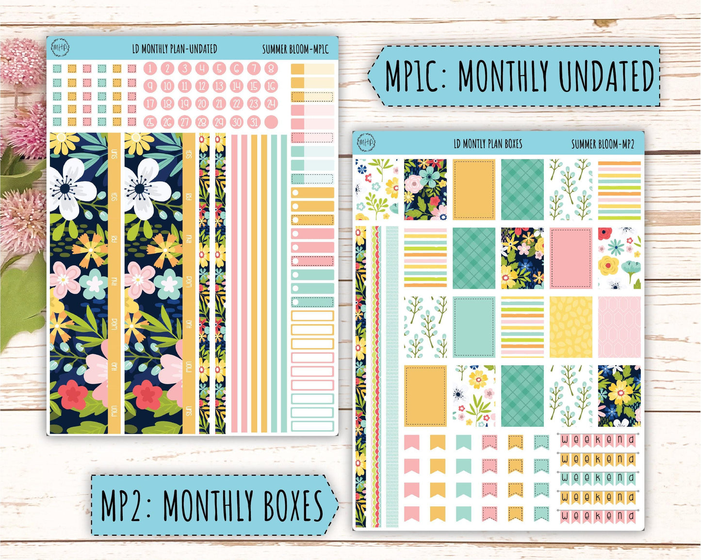 July Sticker for Large size Horizontal & Vertical Laurel Denise Planner. (Formerly Original or Standar Size) "Summer Bloom" || MPSB