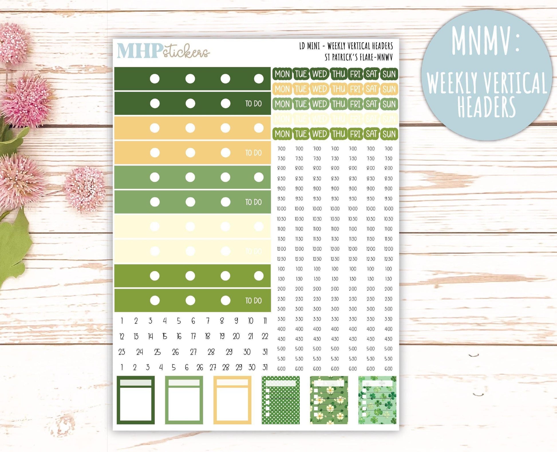 MARCH 2025 Stickers for Small Horizontal & Vertical Laurel Denise Planners. (Formerly Mini Planner) "St PAtrick's Flare" || MNSPF
