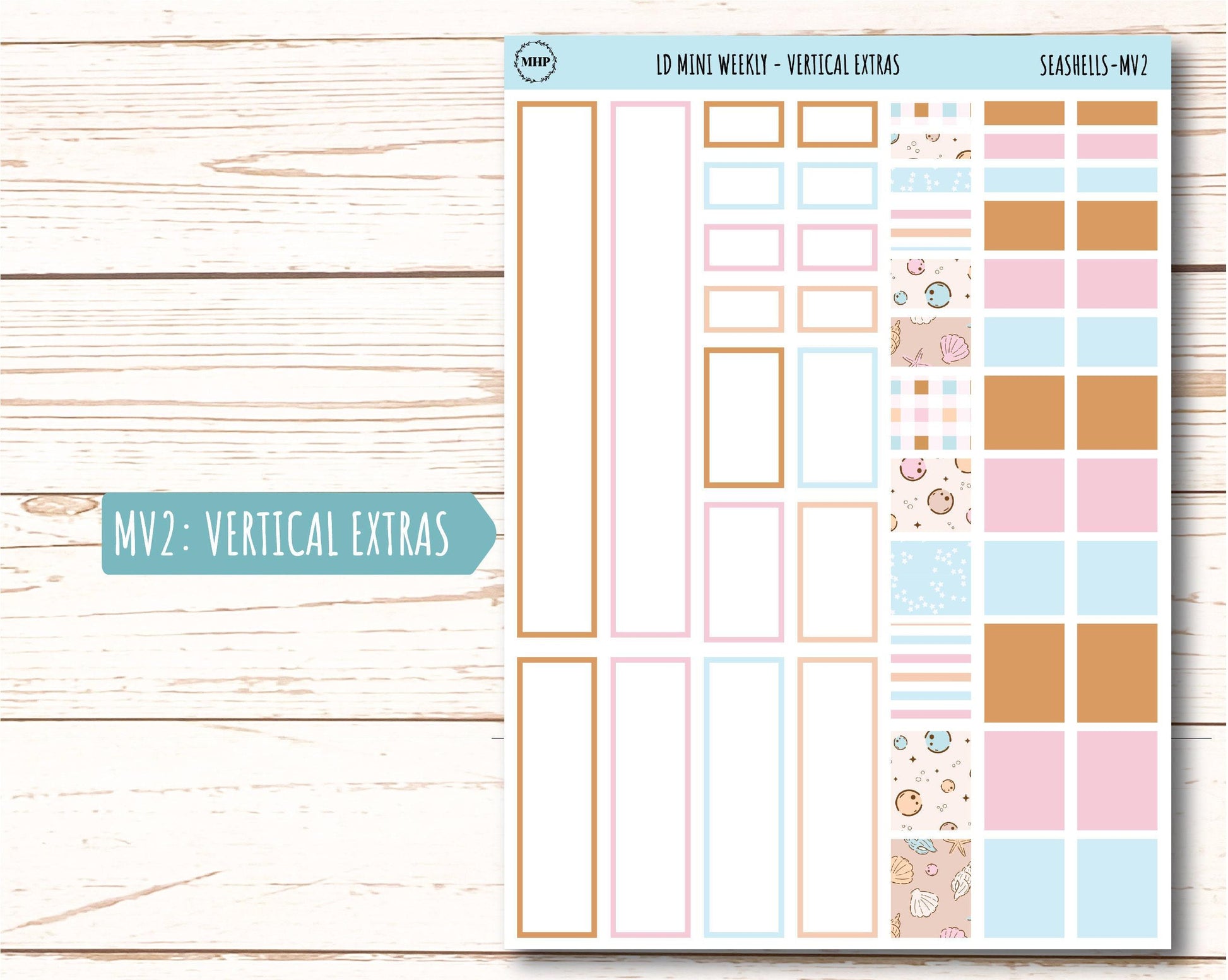 August Stickers for Small Horizontal & Vertical Laurel Denise Planners. (Formerly Mini Planner) "Seashells" || MSH