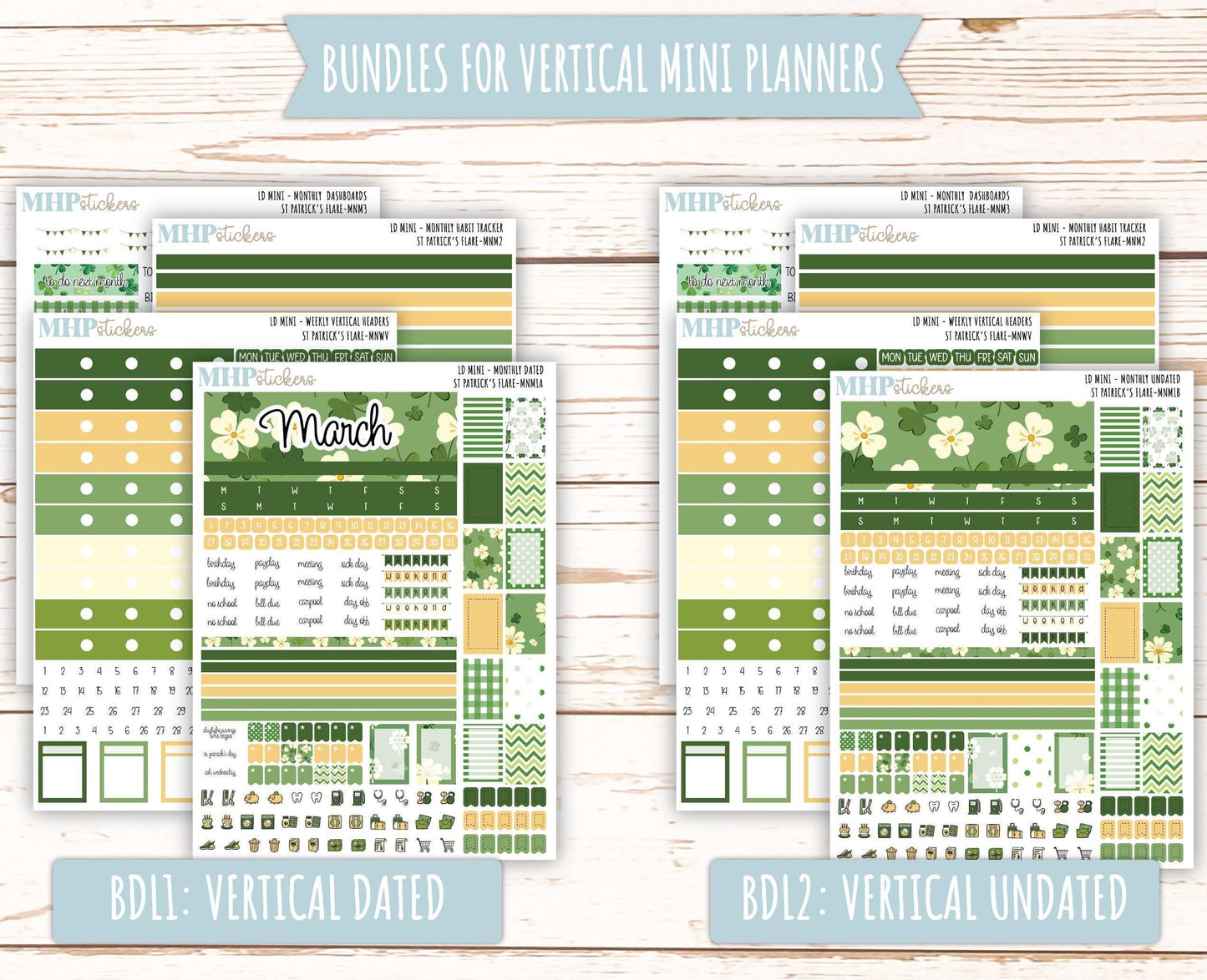 MARCH 2025 Stickers for Small Horizontal & Vertical Laurel Denise Planners. (Formerly Mini Planner) "St PAtrick's Flare" || MNSPF