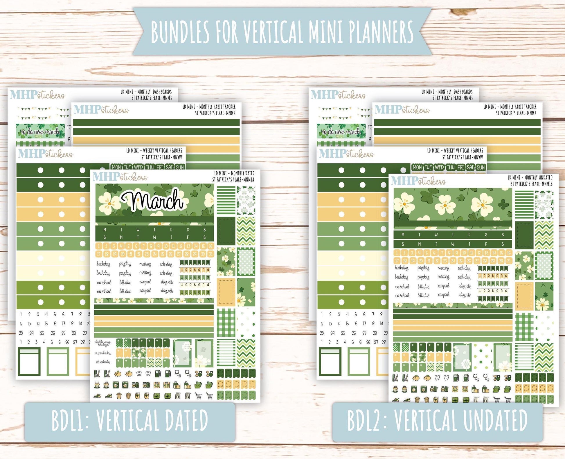 MARCH 2025 Stickers for Small Horizontal & Vertical Laurel Denise Planners. (Formerly Mini Planner) "St PAtrick's Flare" || MNSPF