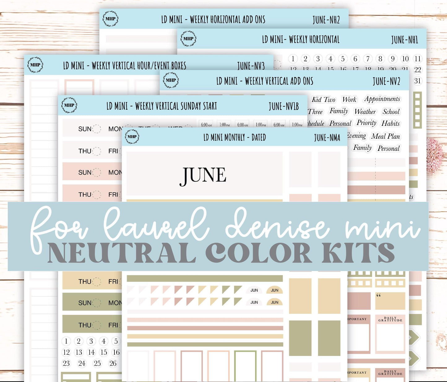 JUNE Neutral Color Stickers for small Laurel Denise Planners || NJUN