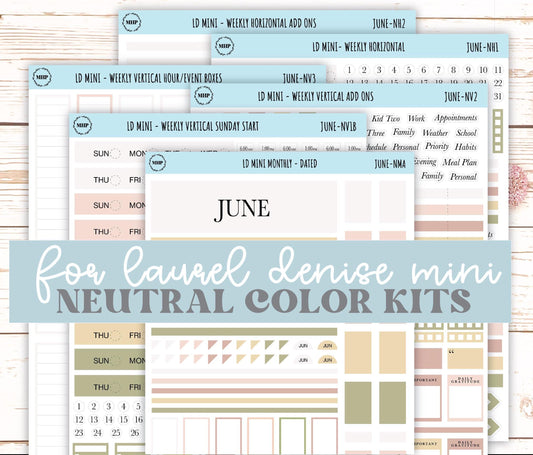 JUNE Neutral Color Stickers for small Laurel Denise Planners || NJUN