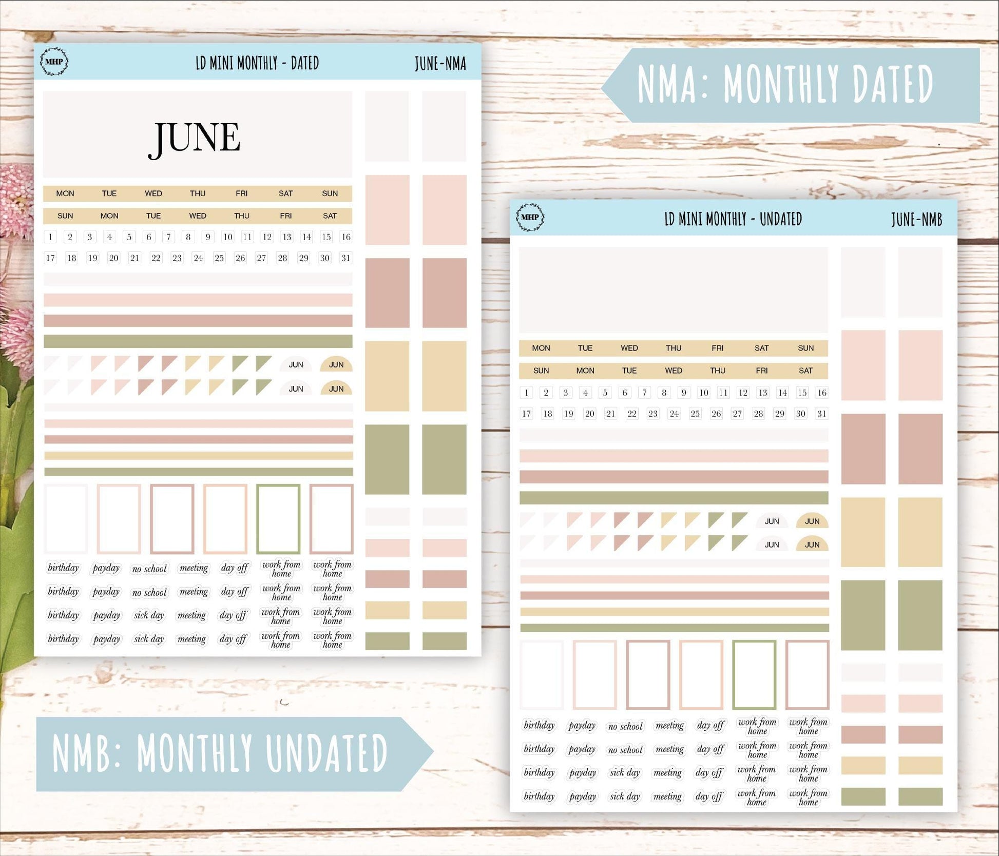 JUNE Neutral Color Stickers for small Laurel Denise Planners || NJUN