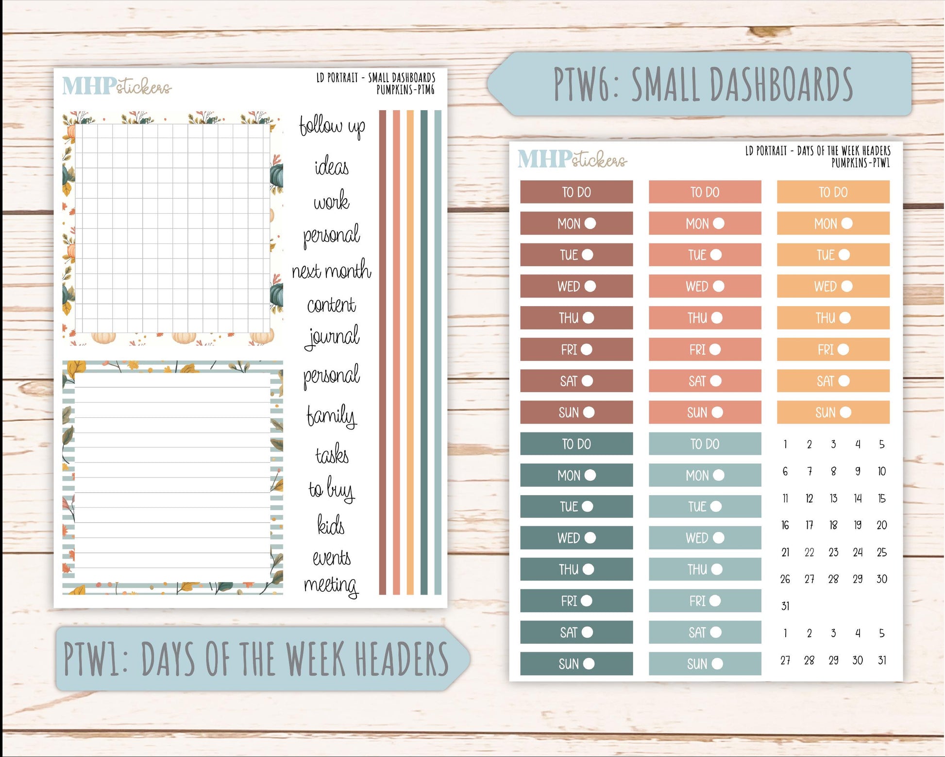 OCTOBER 2025 Stickers for The Scout Laurel Denise Planner (formerly Portrait Planner). "Pumpkins || PT