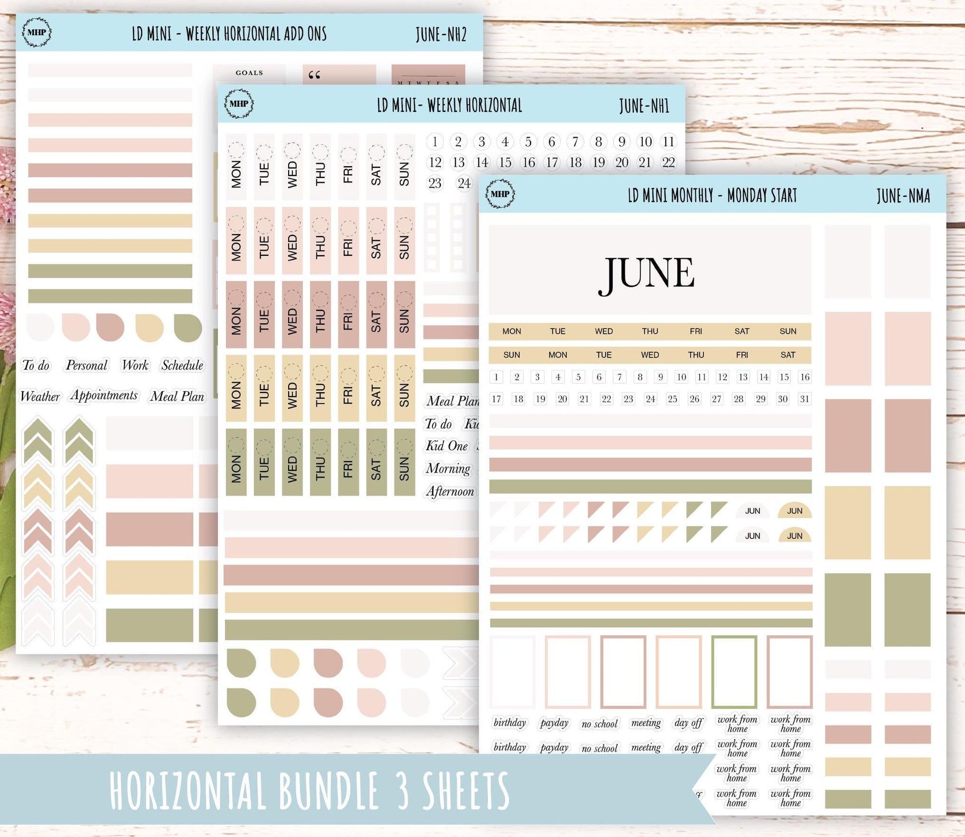 JUNE Neutral Color Stickers for small Laurel Denise Planners || NJUN