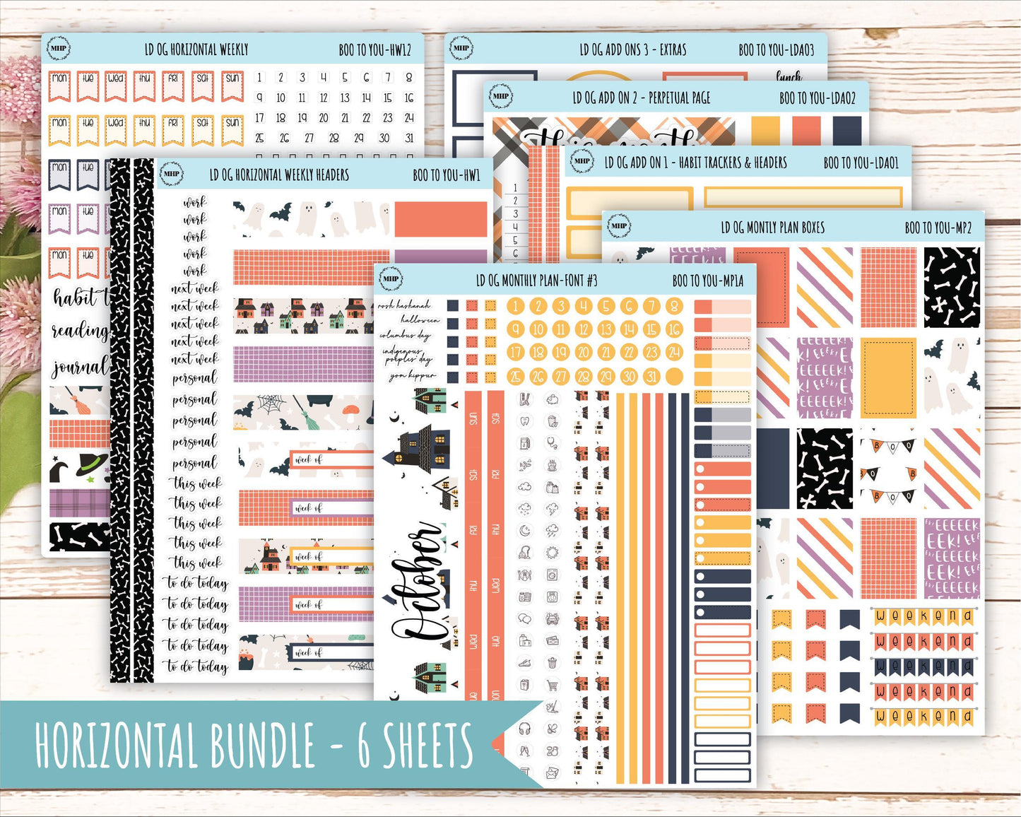 OCTOBER Stickers for Large size Horizontal & Vertical Laurel Denise Planner. (Formerly Original or Standar Size) "Boo to Youl" || OGBY
