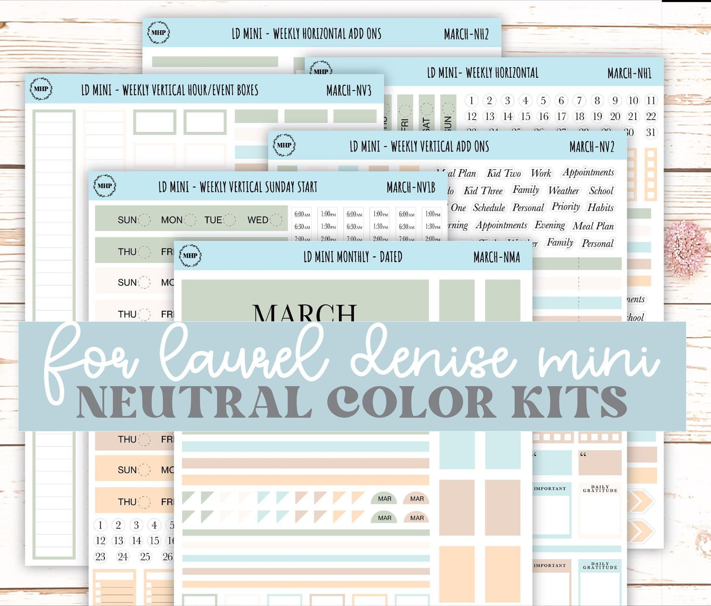 MARCH Neutral Color Stickers for small Laurel Denise Planners || NMAR