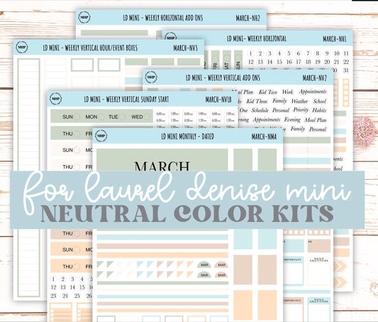 MARCH Neutral Color Stickers for small Laurel Denise Planners || NMAR