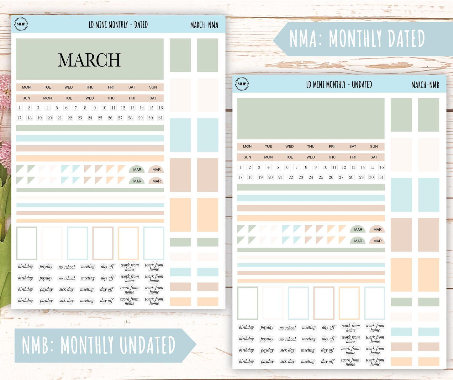 MARCH Neutral Color Stickers for small Laurel Denise Planners || NMAR