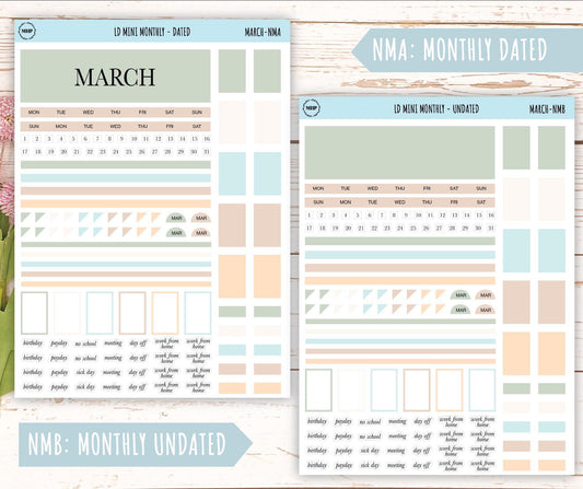 MARCH Neutral Color Stickers for small Laurel Denise Planners || NMAR