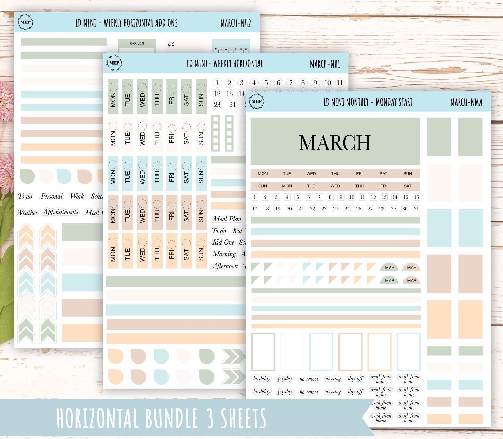 MARCH Neutral Color Stickers for small Laurel Denise Planners || NMAR