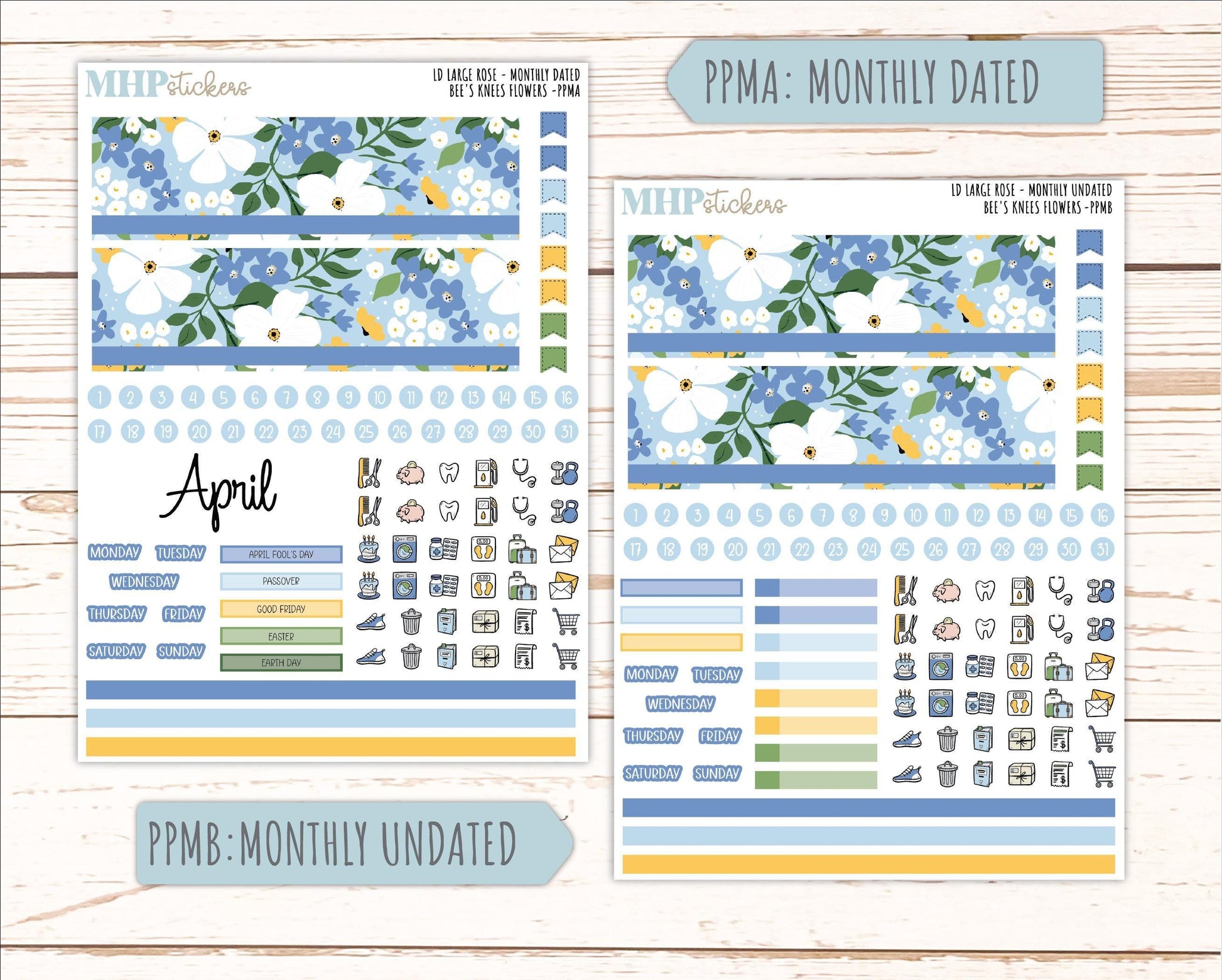 APRIL 2026 Stickers for the Large Rose Planner (Formerly Project Planner). Laurel Denise. "Bee's Knees Flowers" || PP