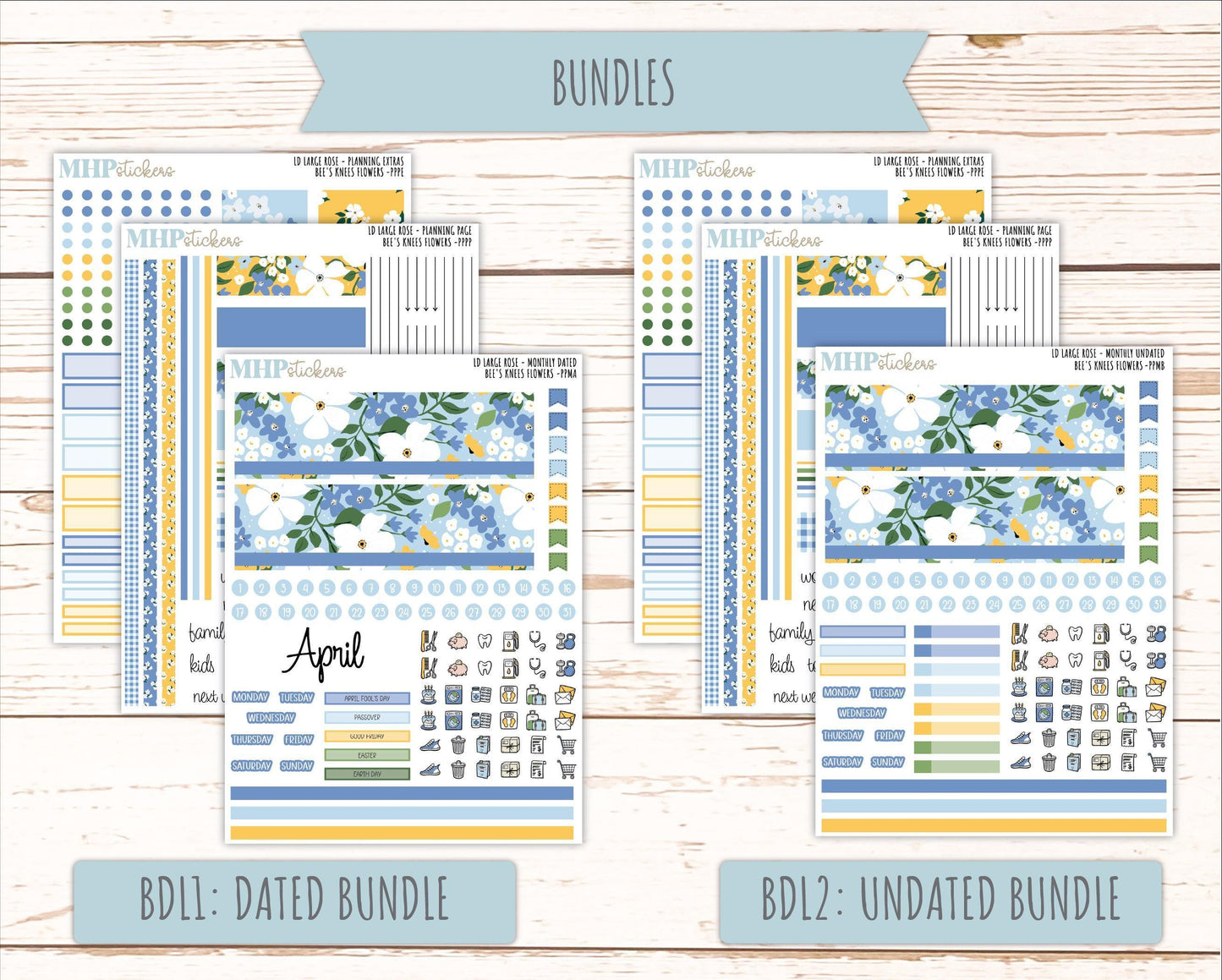 APRIL 2026 Stickers for the Large Rose Planner (Formerly Project Planner). Laurel Denise. "Bee's Knees Flowers" || PP