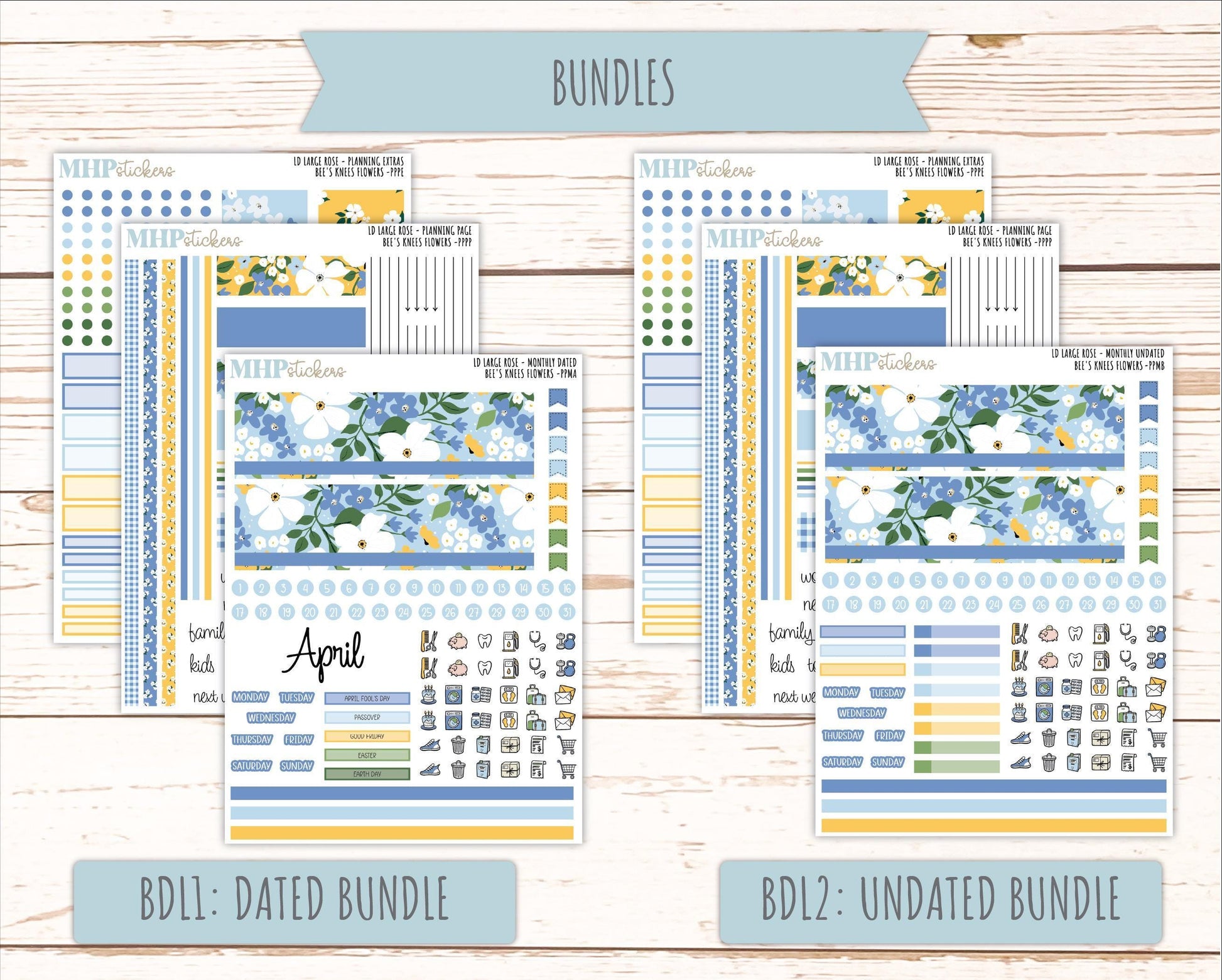APRIL 2026 Stickers for the Large Rose Planner (Formerly Project Planner). Laurel Denise. "Bee's Knees Flowers" || PP