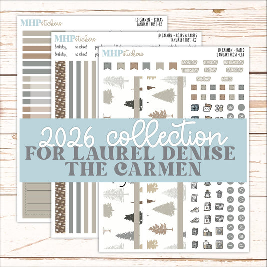 JANUARY 2026 Stickers for The Carmen Laurel Denise Planner (Simply Month Planner). "January Frost" || C