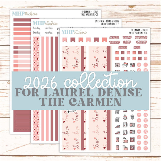 FEBRUARY 2026 Stickers for The Carmen Laurel Denise Planner (Simply Month Planner). "Sweet Valentine" || C