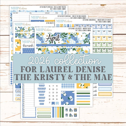 APRIL 2026 Stickers for the Mae & Kristy Laurel Denise Planners (Book Bound Planner) "Bee's Knees Flowers" || BB