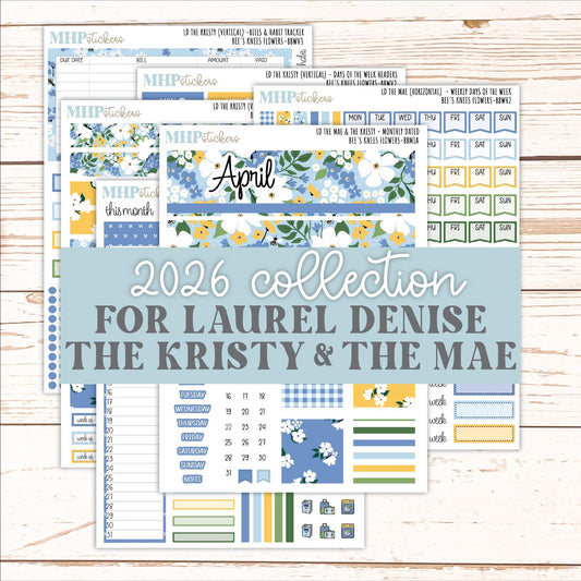 APRIL 2026 Stickers for the Mae & Kristy Laurel Denise Planners (Book Bound Planner) "Bee's Knees Flowers" || BB