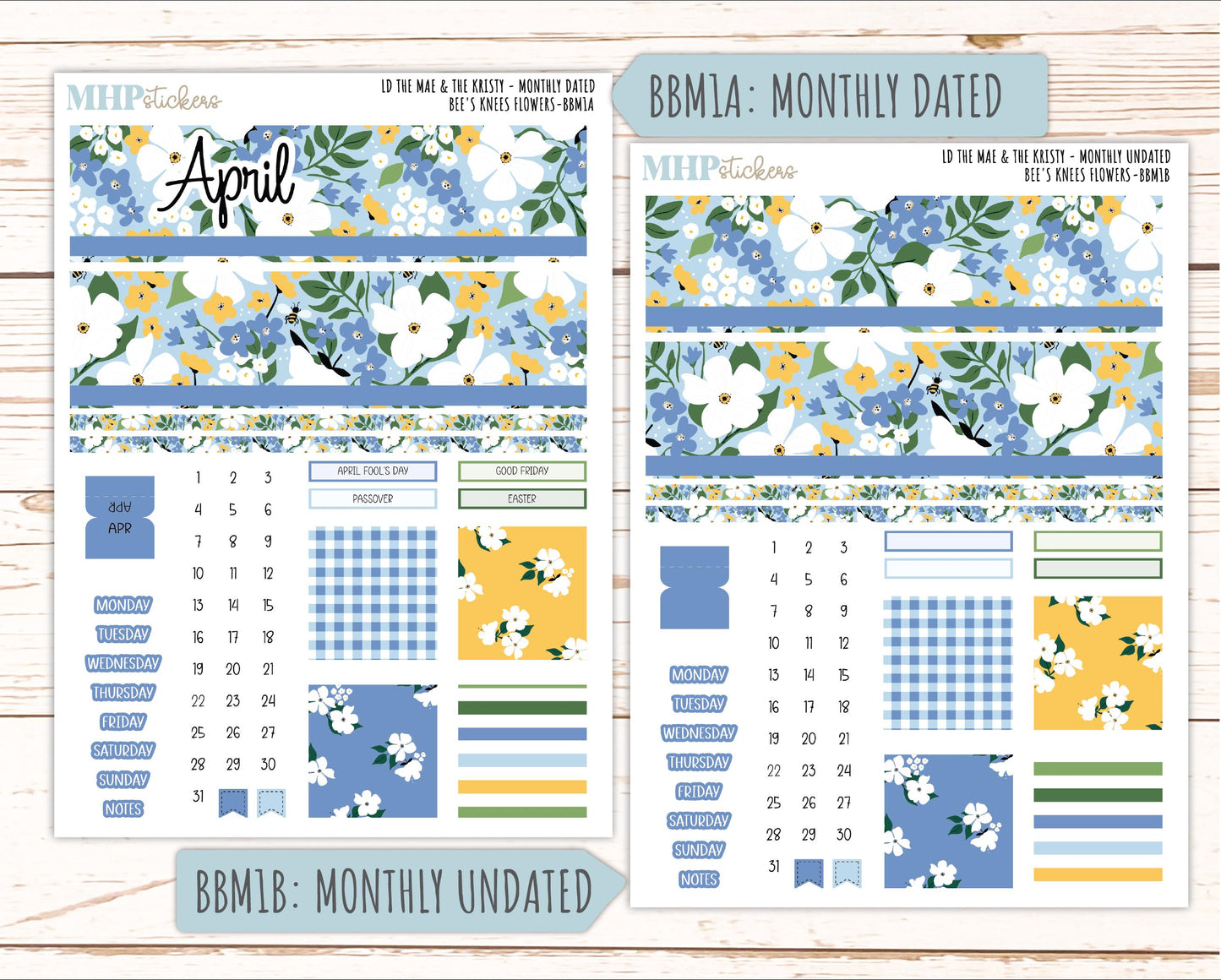 APRIL 2026 Stickers for the Mae & Kristy Laurel Denise Planners (Book Bound Planner) "Bee's Knees Flowers" || BB