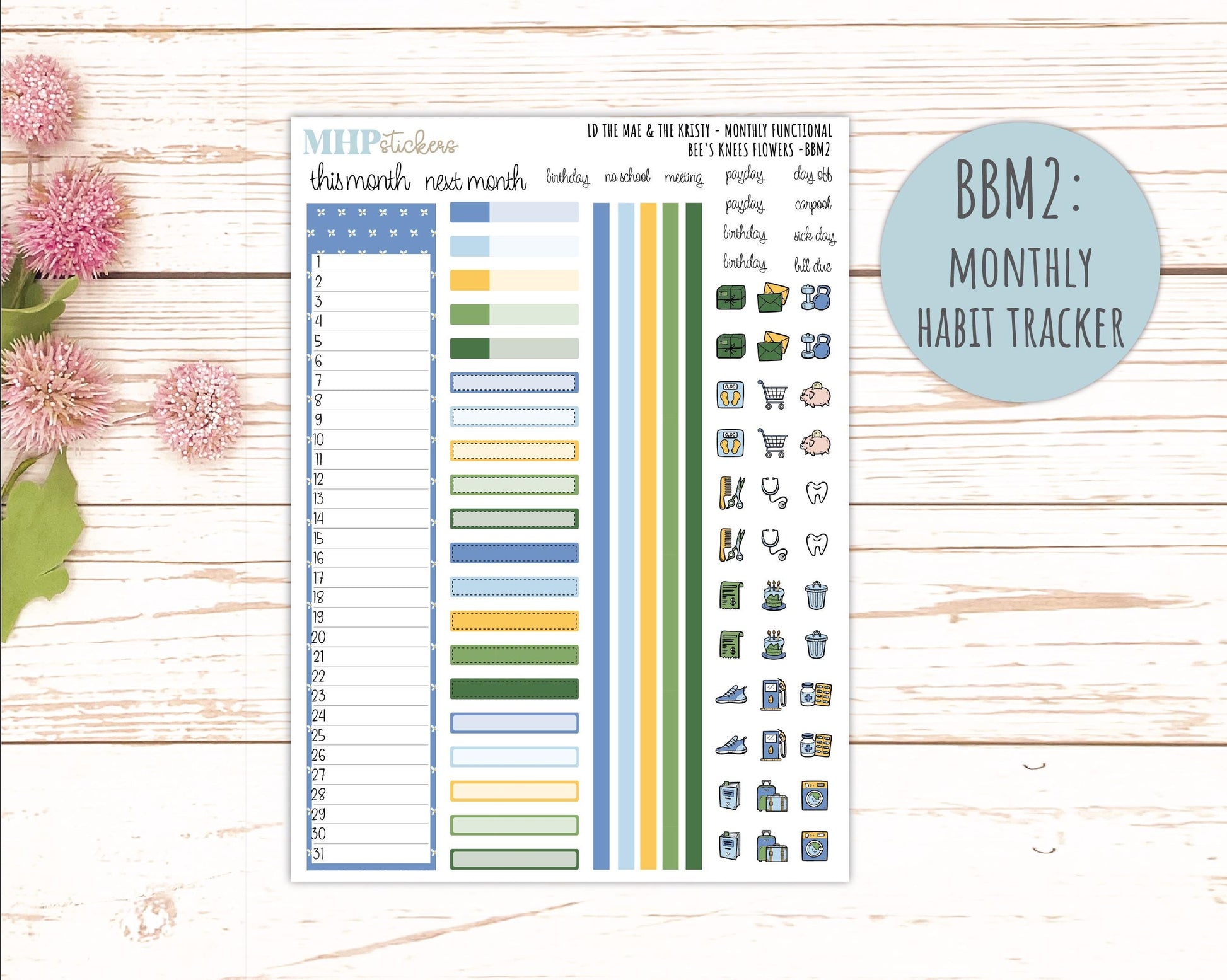 APRIL 2026 Stickers for the Mae & Kristy Laurel Denise Planners (Book Bound Planner) "Bee's Knees Flowers" || BB