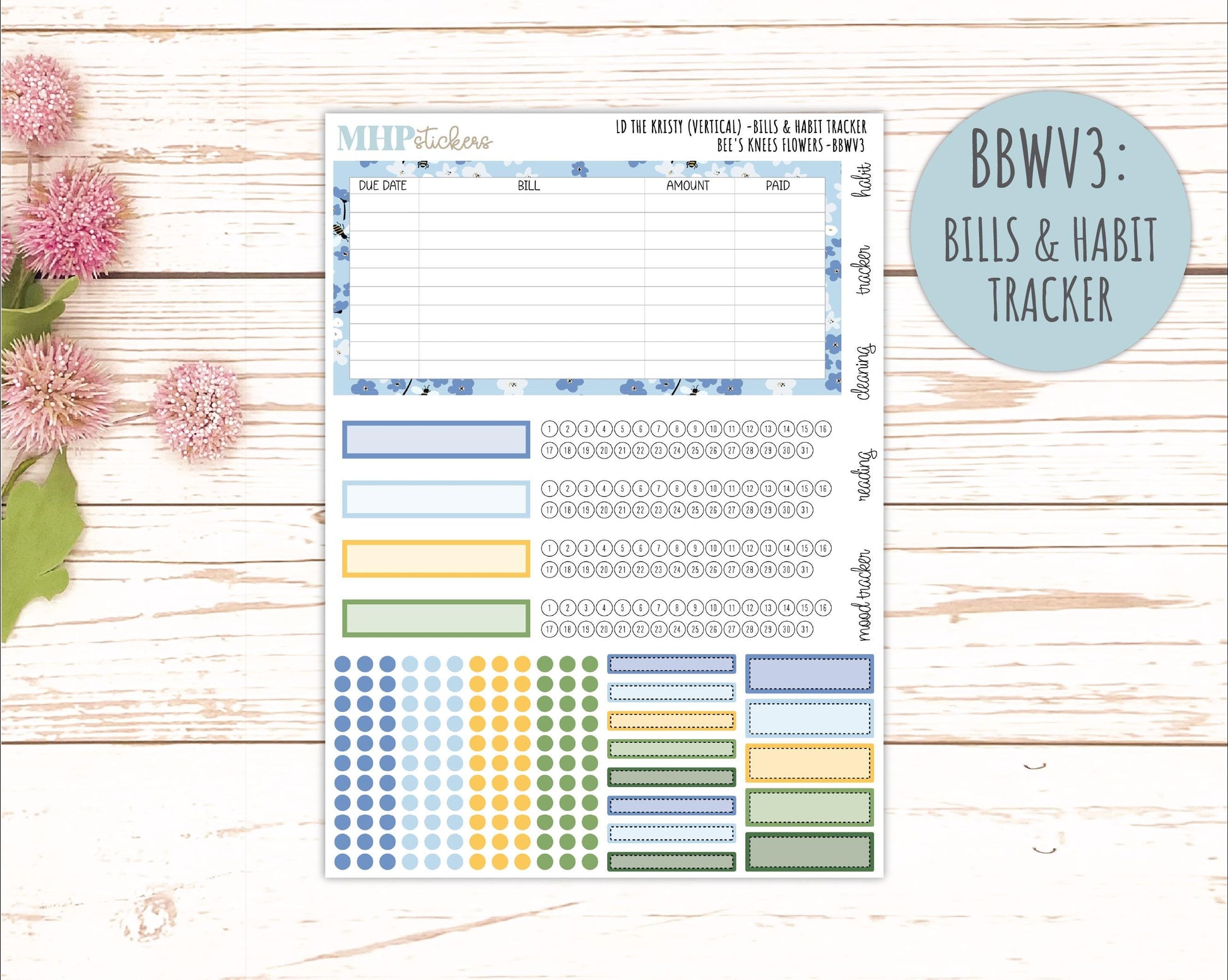 APRIL 2026 Stickers for the Mae & Kristy Laurel Denise Planners (Book Bound Planner) "Bee's Knees Flowers" || BB