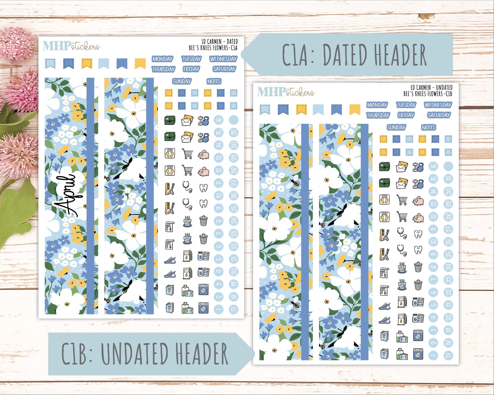 APRIL 2026 Stickers for The Carmen Laurel Denise Planner (Simply Month Planner). "Bee's Knees Flowers" || C