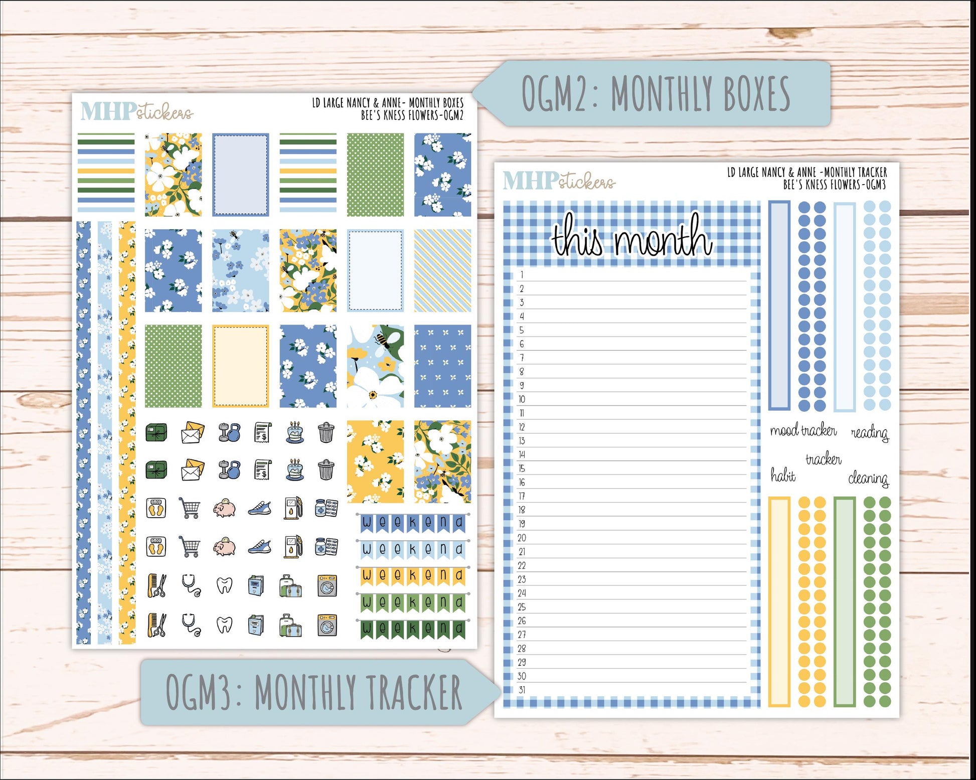 APRIL 2026 Stickers for Large Nancy & Anne Planners (Formerly Original Size). For Laurel Denise Planners. "Bee's Knees Flowers" || OG