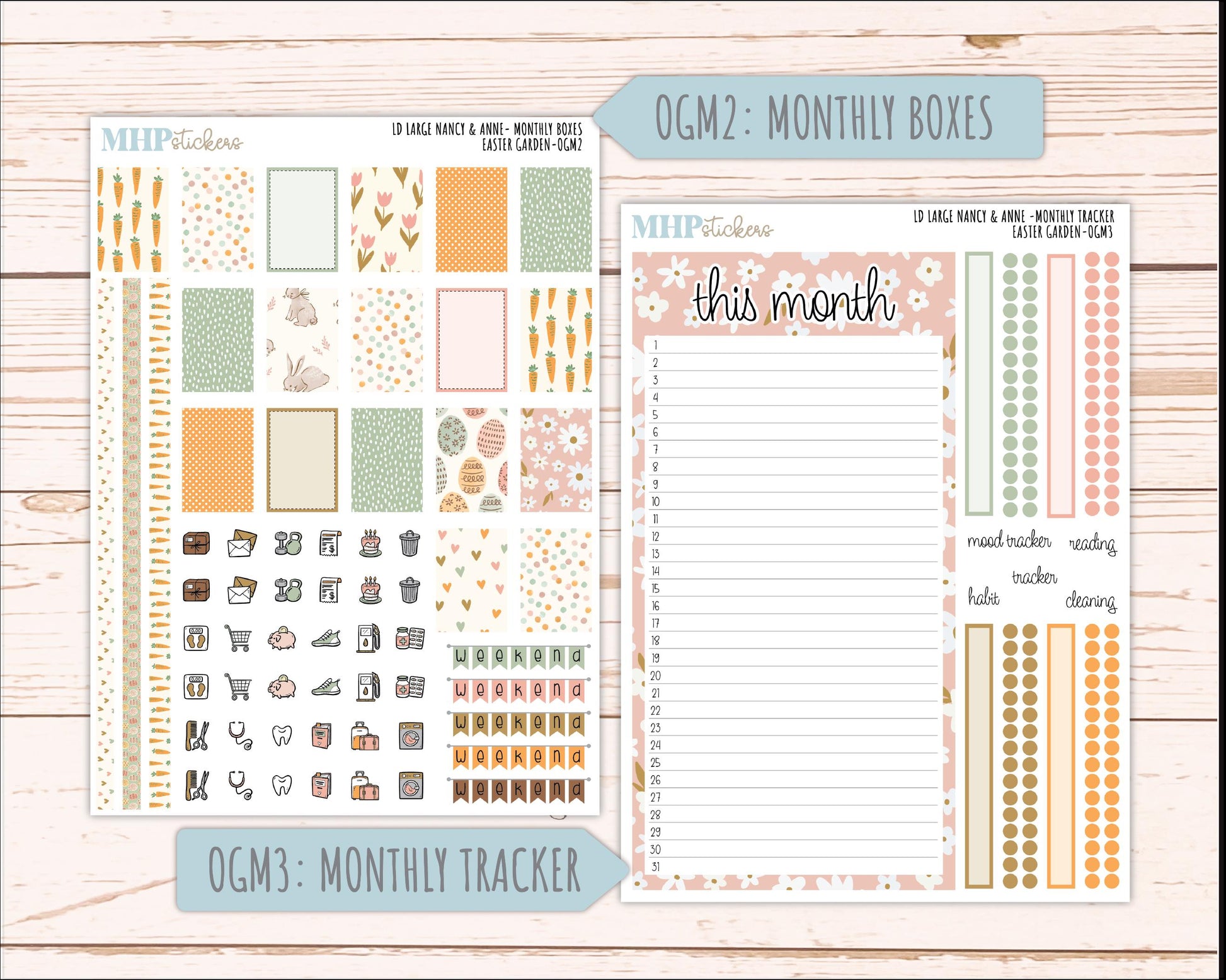 APRIL 2026 Stickers for Large Nancy & Anne Planners (Formerly Original Size). For Laurel Denise Planners. "Easter Garden" || OG