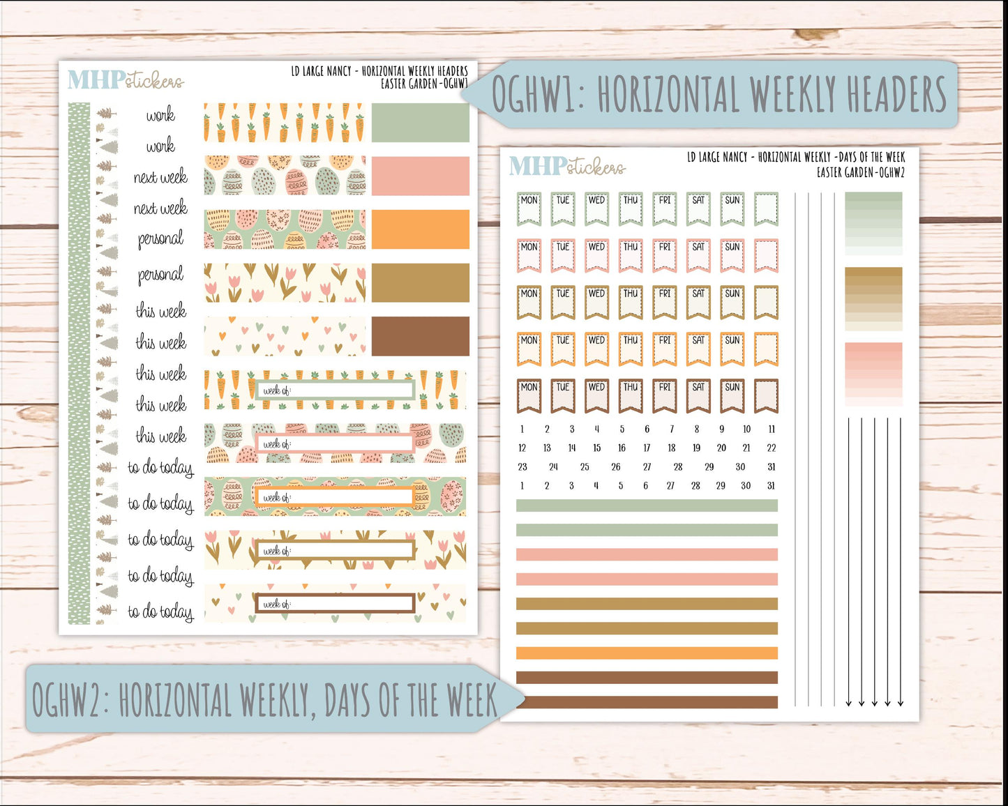APRIL 2026 Stickers for Large Nancy & Anne Planners (Formerly Original Size). For Laurel Denise Planners. "Easter Garden" || OG
