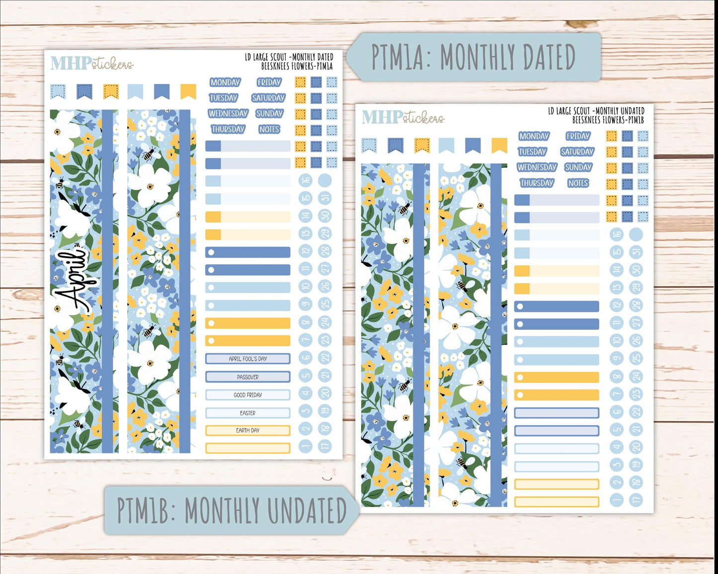 APRIL 2026 Stickers for the Large Scout Planner (formerly Portrait Planner). For Laurel Denise Planners "Bee's Knees Flowers" ||PT