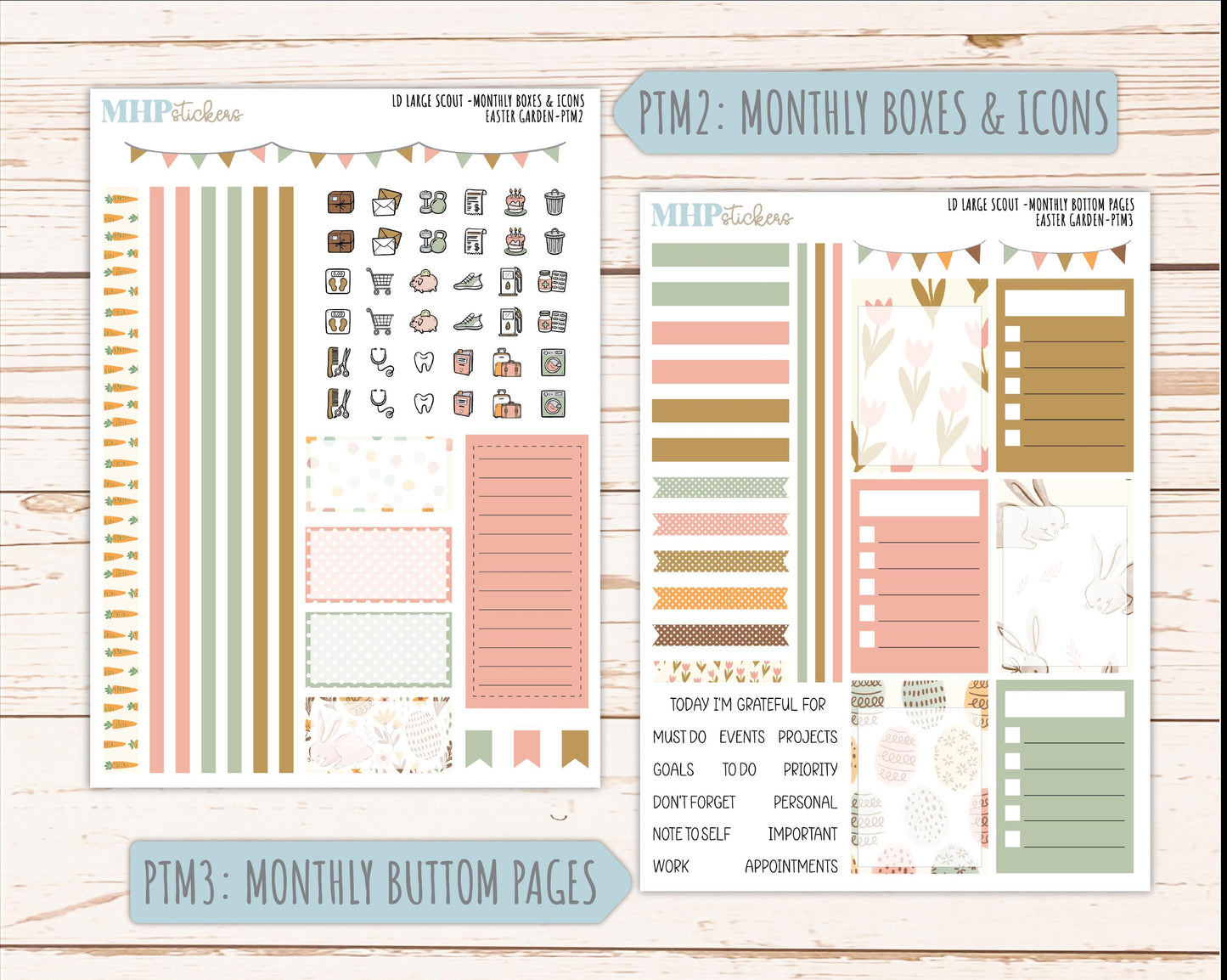 APRIL 2026 Stickers for the Large Scout Planner (formerly Portrait Planner). For Laurel Denise Planners "Easter Garden" ||PT