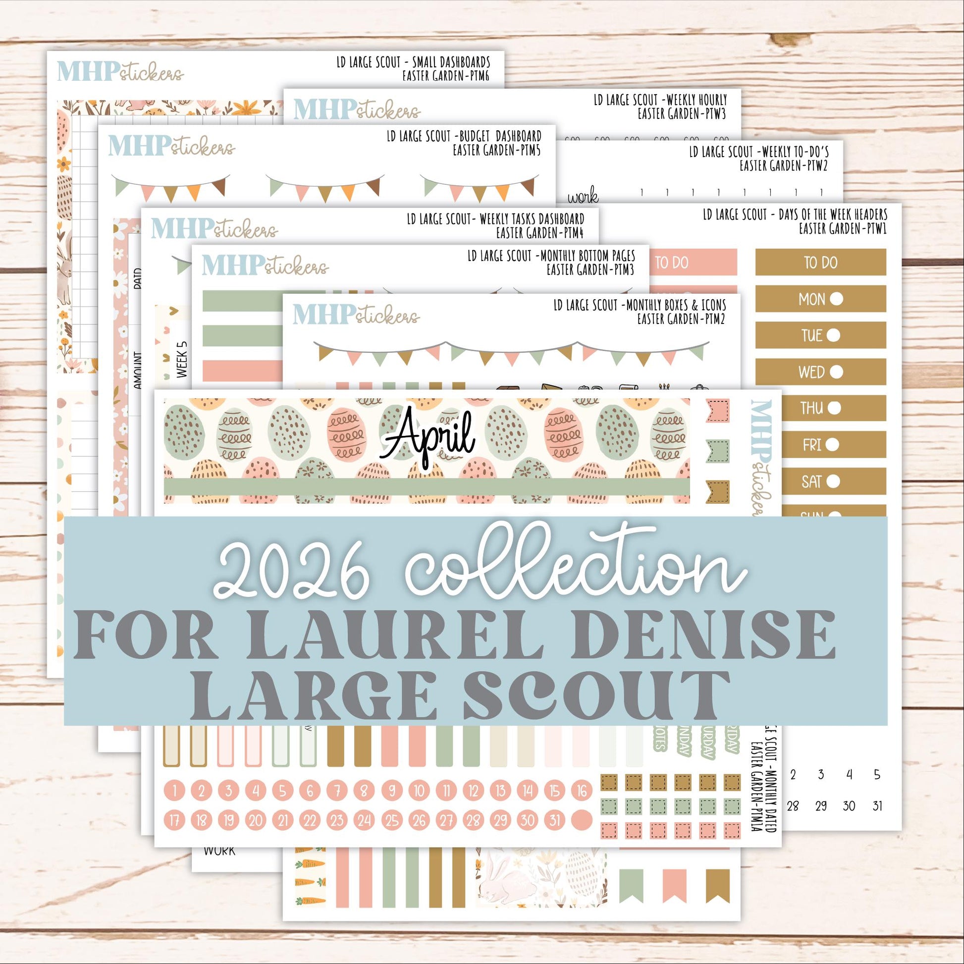 APRIL 2026 Stickers for the Large Scout Planner (formerly Portrait Planner). For Laurel Denise Planners "Easter Garden" ||PT