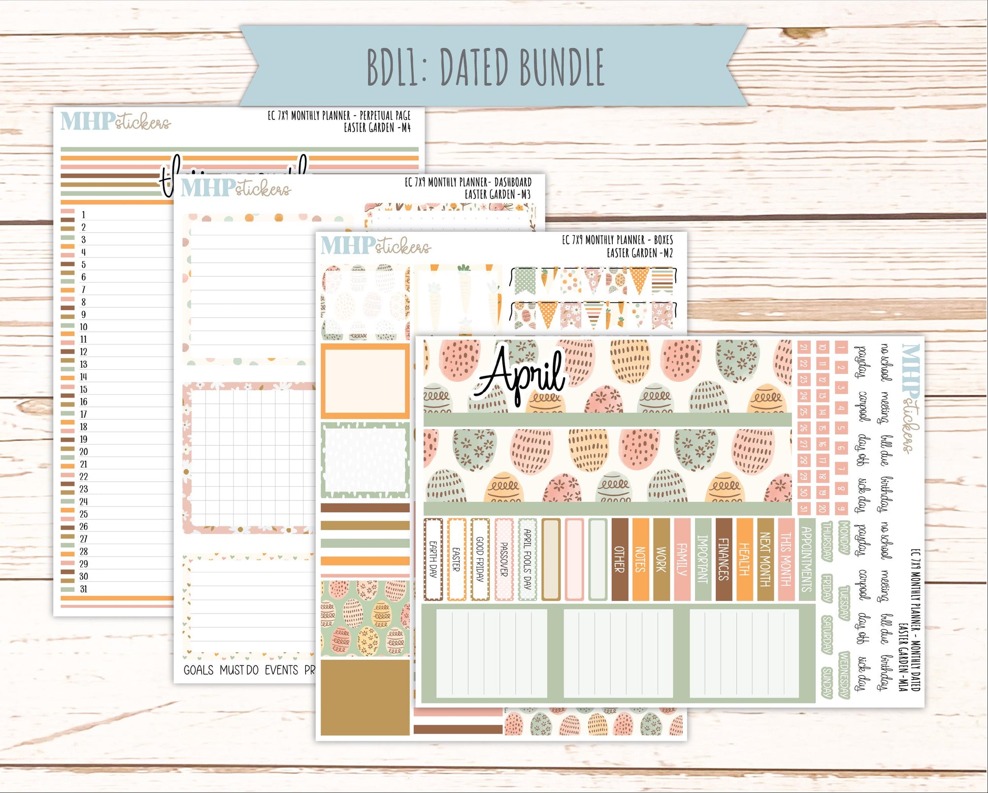 APRIL Monthly Kit for 7x9 Erin Condren Planners. 2026 Collection "Easter Garden" || ECM