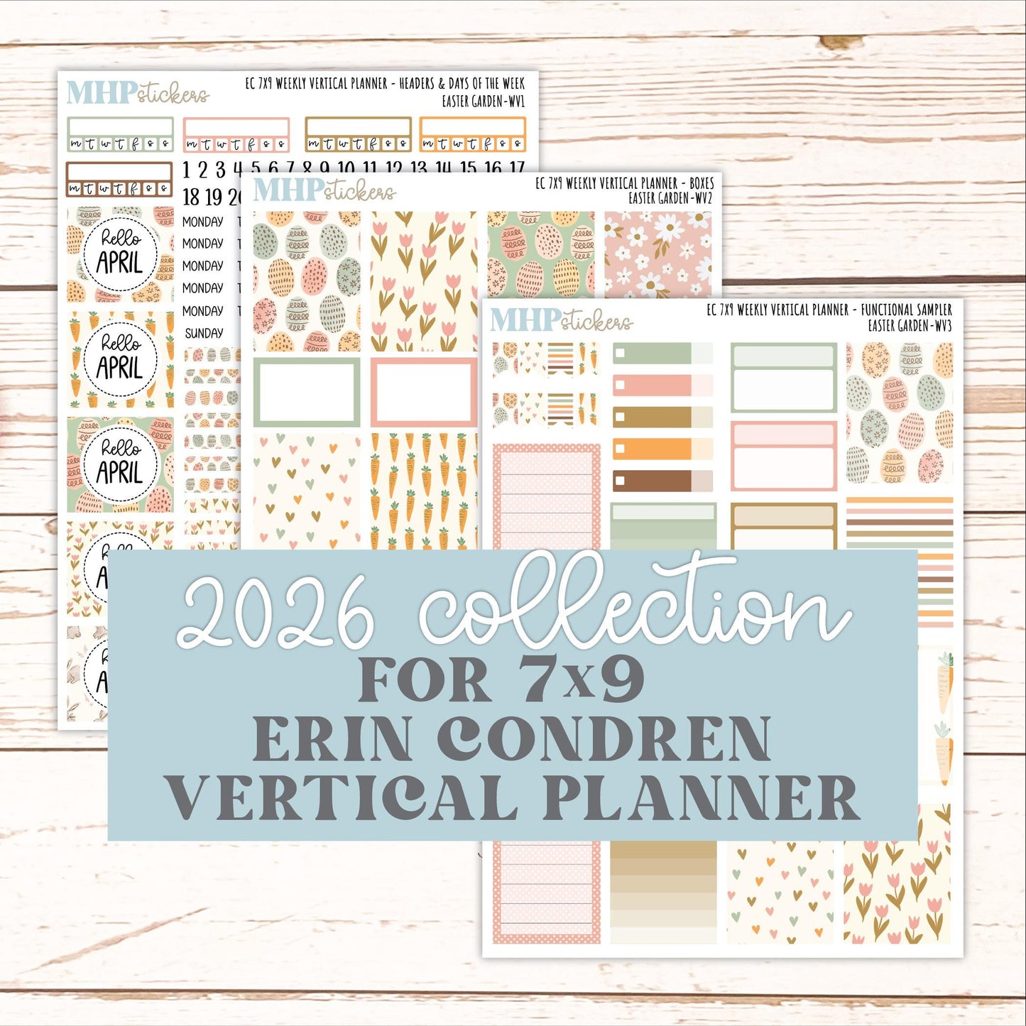 APRIL Weekly Vertical Kits for 7x9 Erin Condren Planners. 2026 Collection "Easter Garden" || ECWV