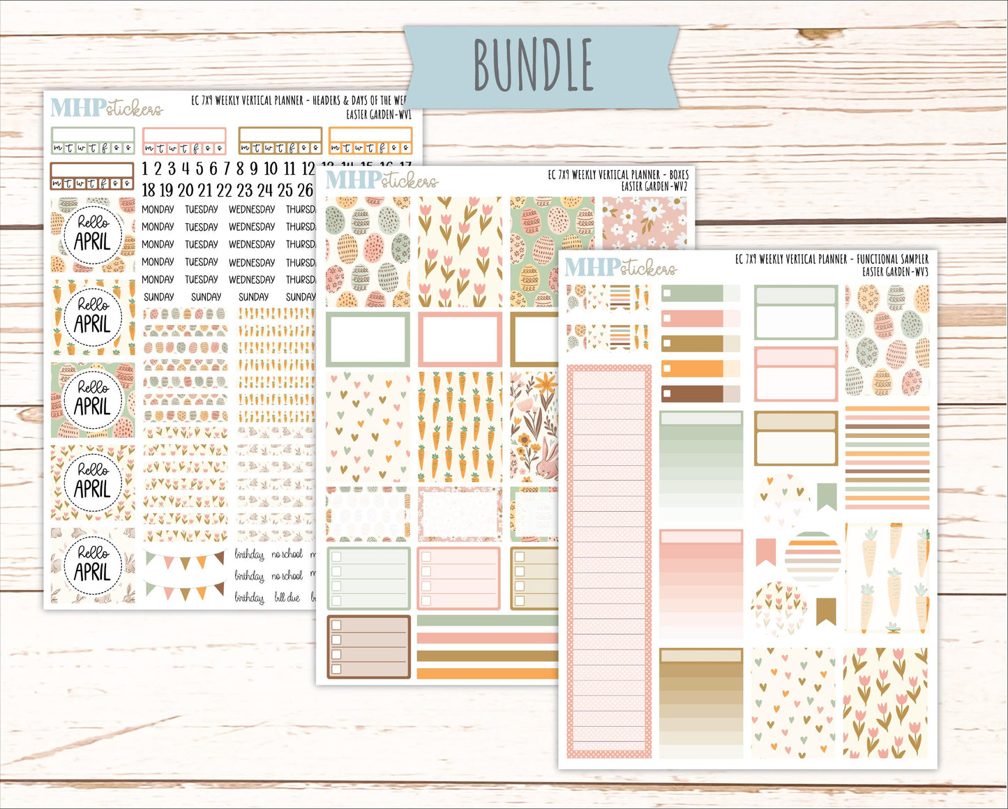 APRIL Weekly Vertical Kits for 7x9 Erin Condren Planners. 2026 Collection "Easter Garden" || ECWV