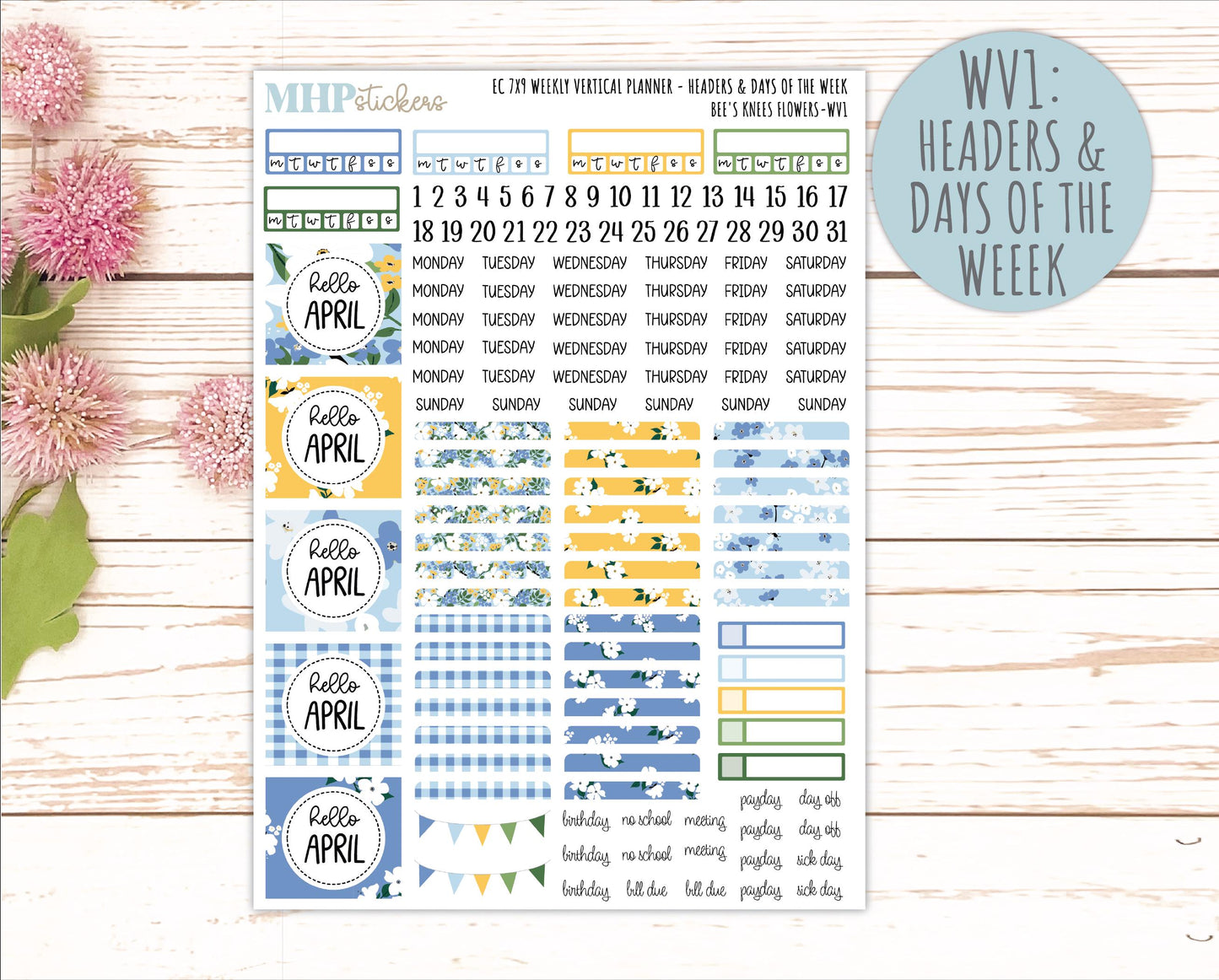 APRIL Weekly Vertical Kits for 7x9 Erin Condren Planners. 2026 Collection "Bee's Knees Flowers" || ECWV